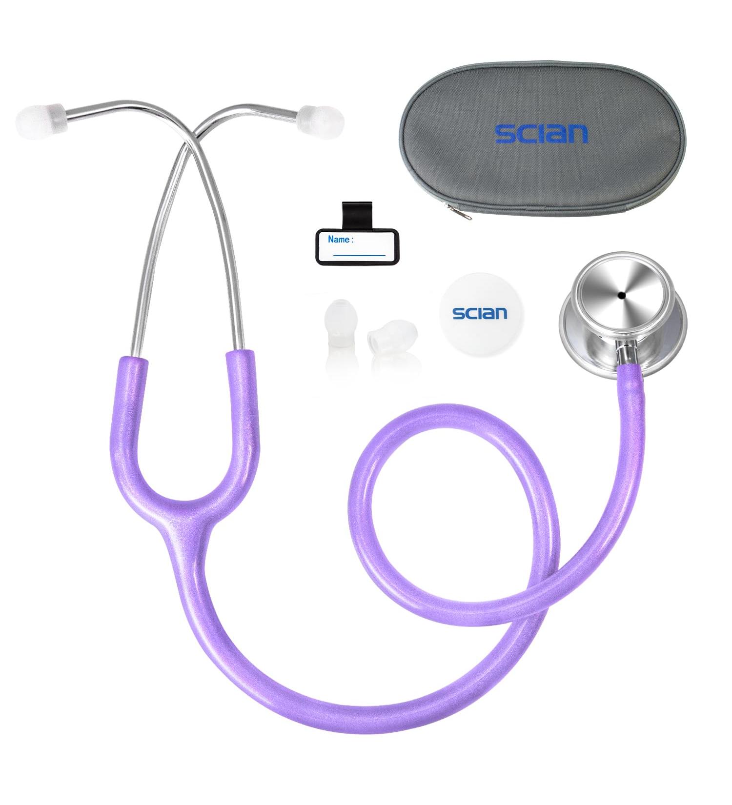 SCIAN Dual Head Stethoscope for Nurses & Doctors | Classic Stainless Steel Home Diagnostics | Medical Supplies with Carrying Bag - Pearlescent Purple - Buy Online on GoSupps.com