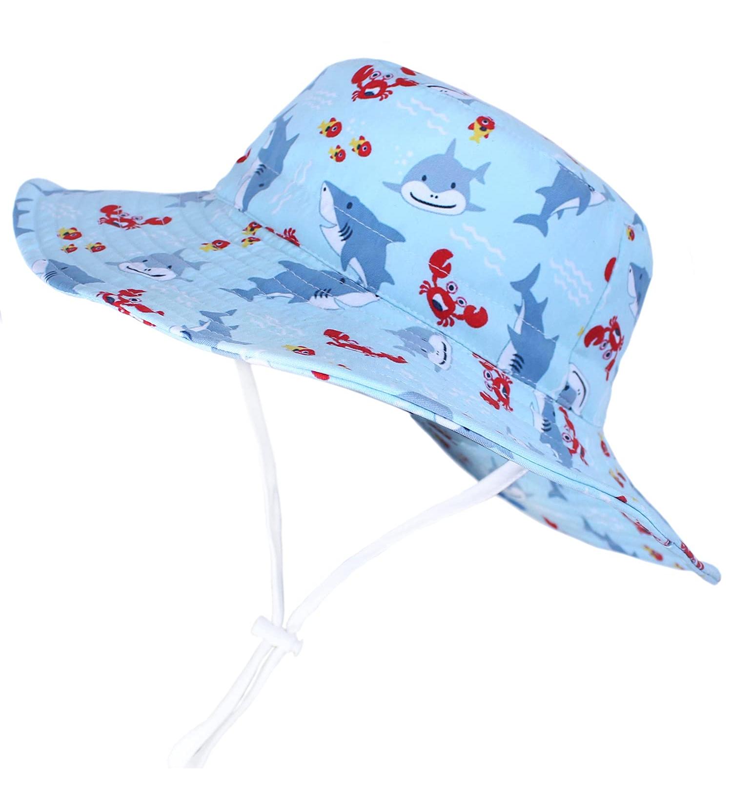 LANGZHEN Baby Girls Beach Sun Protection Hat | Adjustable Wide Brim Toddler Kids Play Hat with Chin Strap - Light Blue (1-2 Years) - Buy Online on GoSupps.com