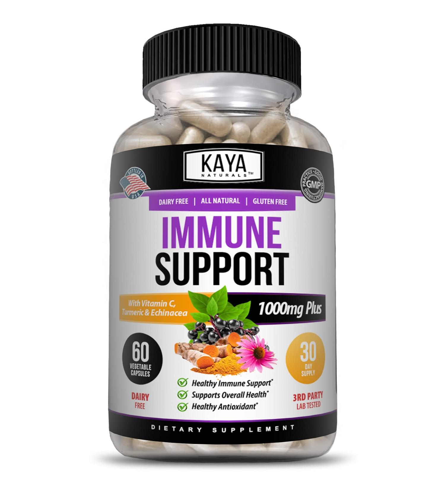 Kaya Naturals Elderberry Immune Support Capsules - 60 Count | Zinc, Vitamin C, Probiotics & Turmeric for Adults | Sambucus Elderberry Vitamins for Immune System Booster - Buy Online on GoSupps.com