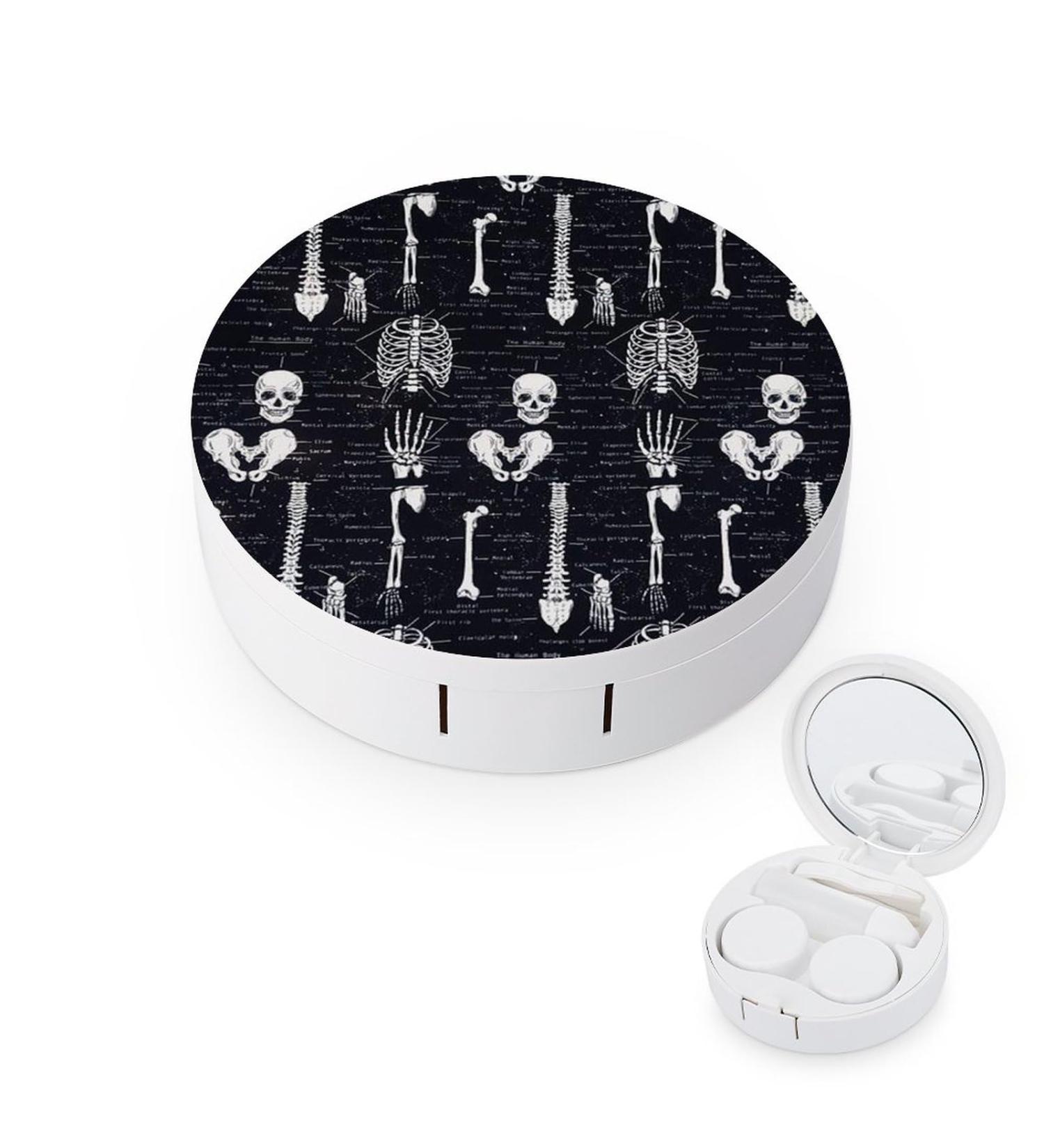 Skull Dark Skeleton Anatomy Contact Lens Case - Portable Travel Lens Box with Mirror for Easy Storage - Buy Online on GoSupps.com