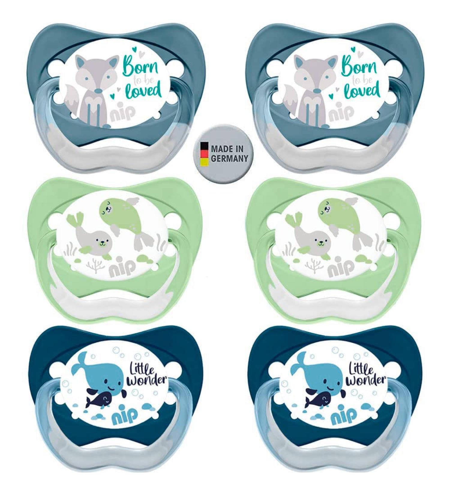 NIP Economy Set Natural Latex Pacifier Size 3 (18-32 Mo.) - 6-Pack Boys BPA Free Made in Germany - International Shipping Available - Buy Online on GoSupps.com