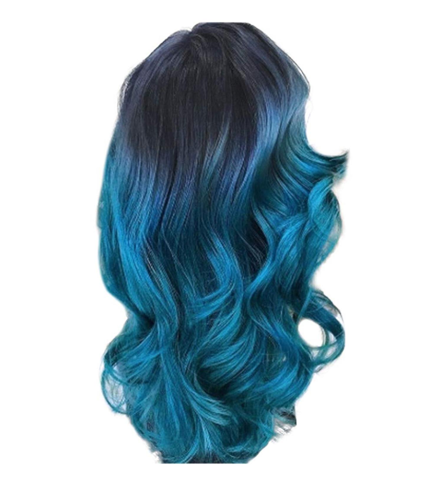 Buy Blue Black Curly Wig for Women - Long Synthetic Hair for Cosplay & Anime | Brazilian Wavy Style - Buy Online on GoSupps.com