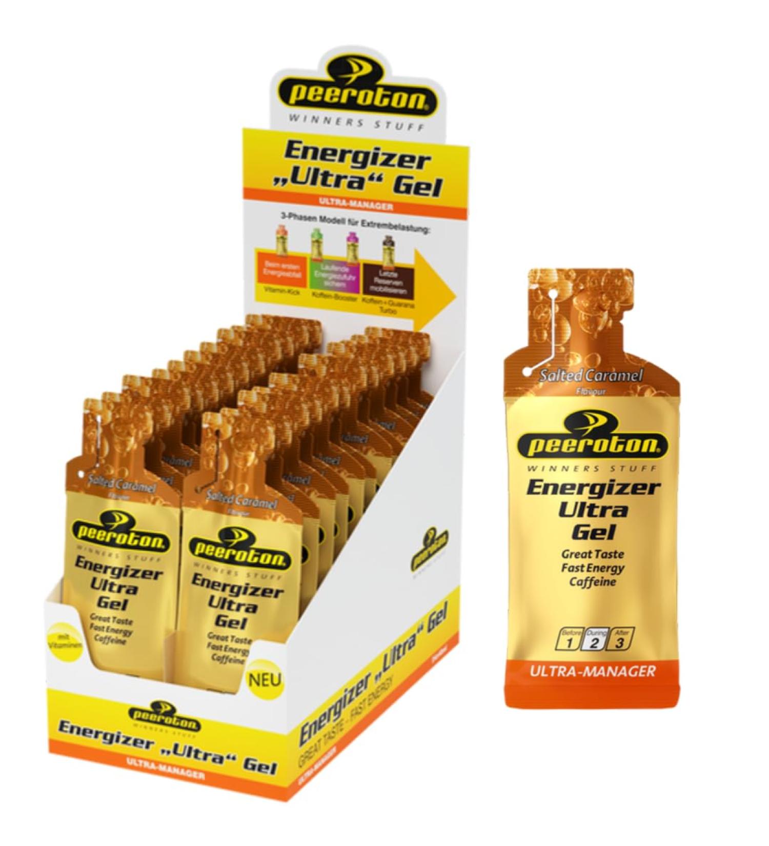 Peeroton Energizer Ultra Gel Salted Caramel - Isotonic Energy Gel for Endurance | 26.5g Carbs Quick Digestible 40ml (24 Pack) - Buy Online on GoSupps.com