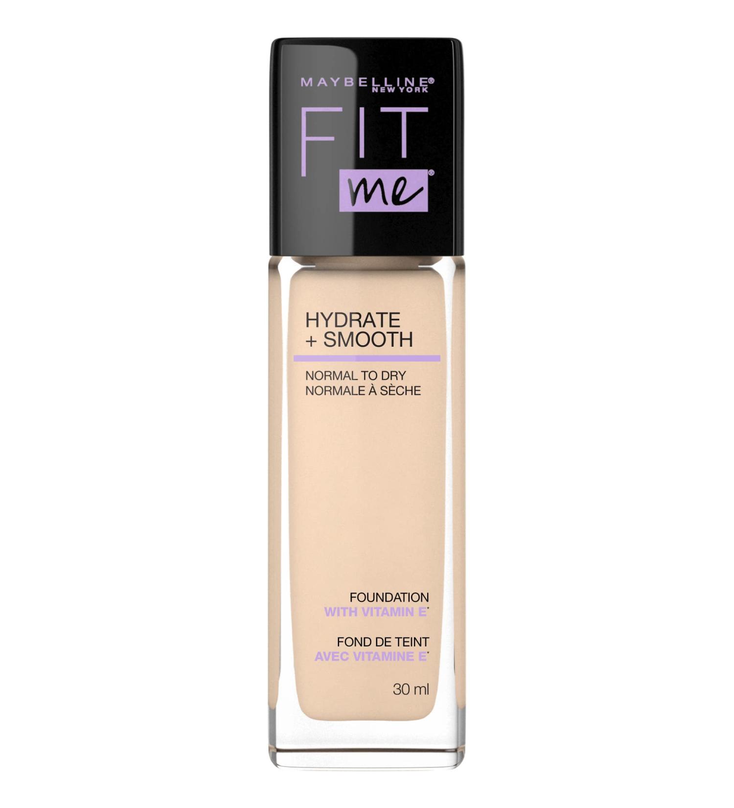 Maybelline New York Fit Me Hydrate + Smooth Foundation Natural Luminous Finish Moisturizing Medium Coverage for Normal to Dry Skin Porcelain 30 ml