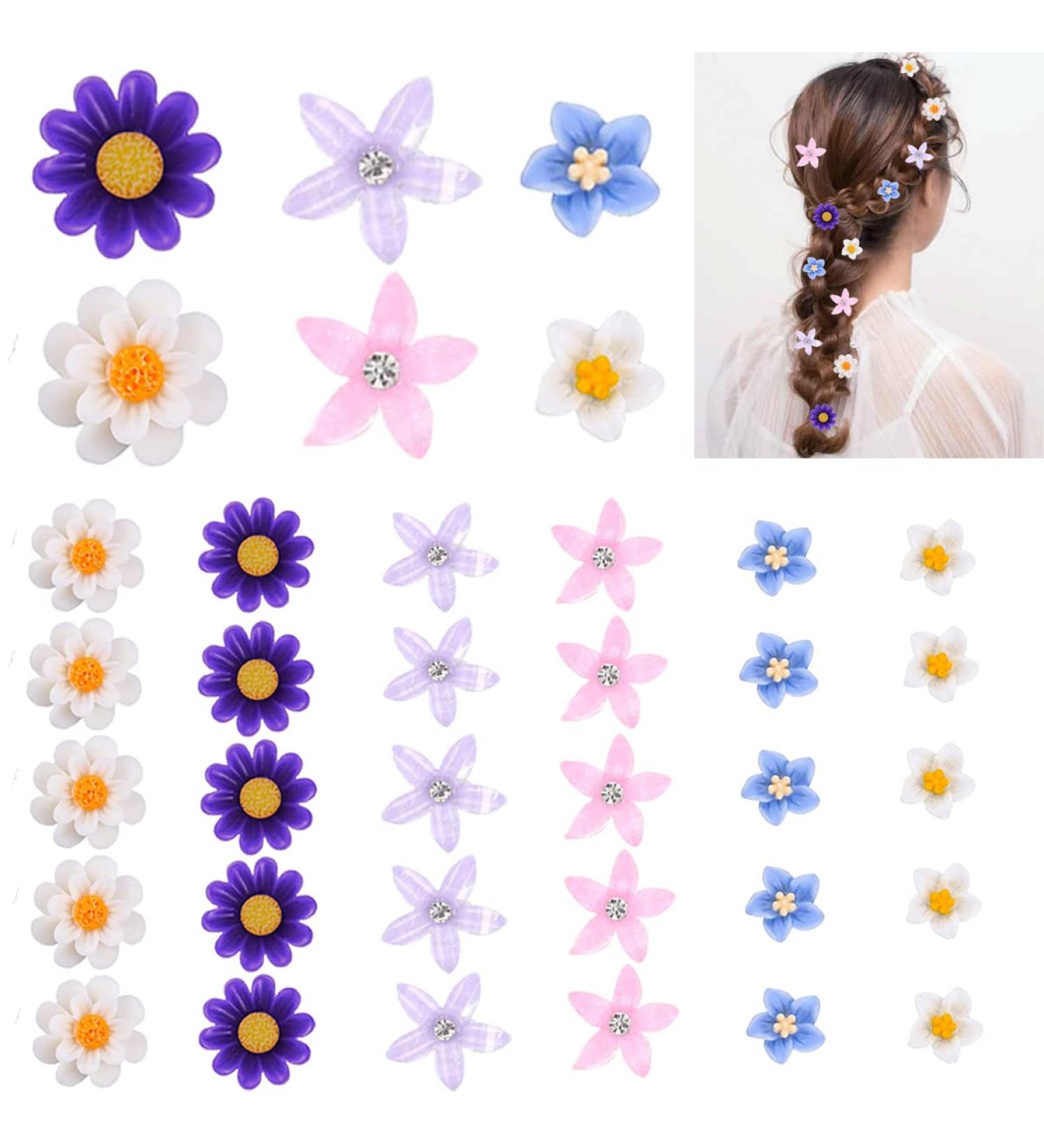 30 Pcs Mini Daisy Flower Hair Clips - White Purple Beach Wedding Hair Accessory for Women and Girls - Buy Online on GoSupps.com