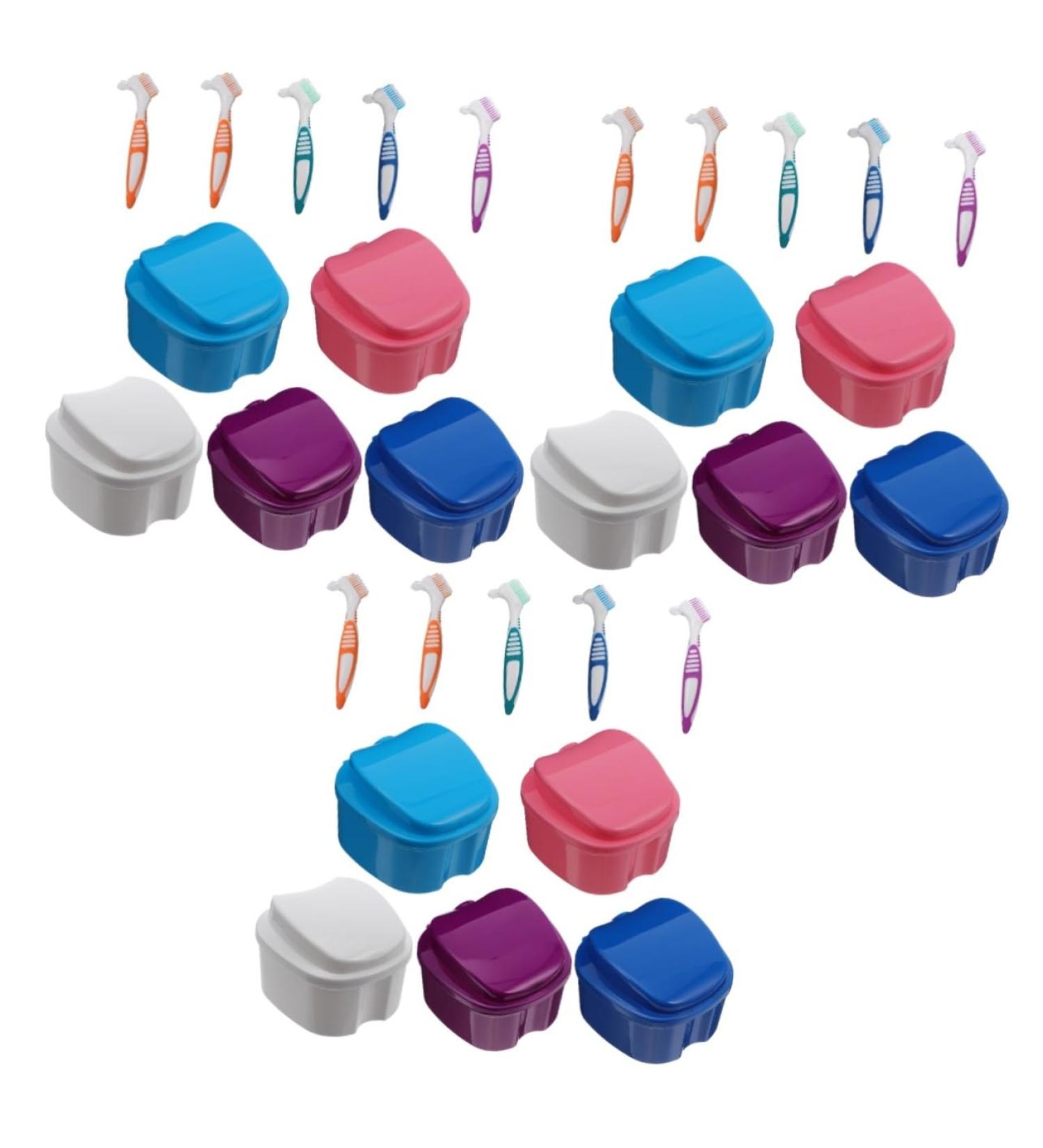 Healeved 30 STK False Toothbrush Bathing Bags | Denture Base Storage Box | Prosthesis Container Set | 3 Colors Travel Size 8.7x8cm - Buy Online on GoSupps.com