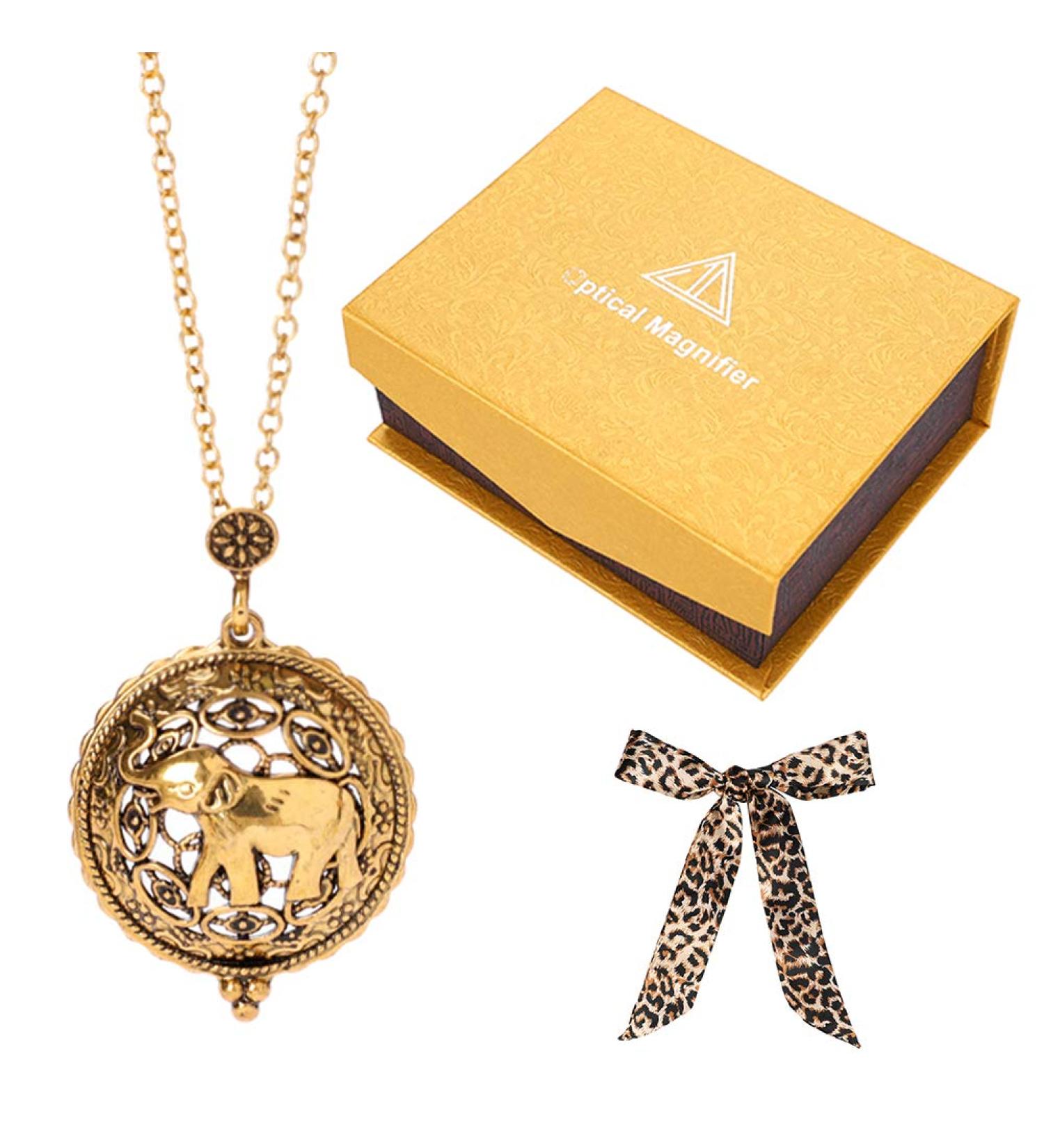 Elephant 5X Magnifier Antique Hanging Magnifier Portable Pocket Magnifying Glass Loupe Necklace Pendant Optical Magnifier Monocle Lens with Chain Necklace for Reading Maps Books Magazines Newspaper Gold-06 - Buy Online on GoSupps.com
