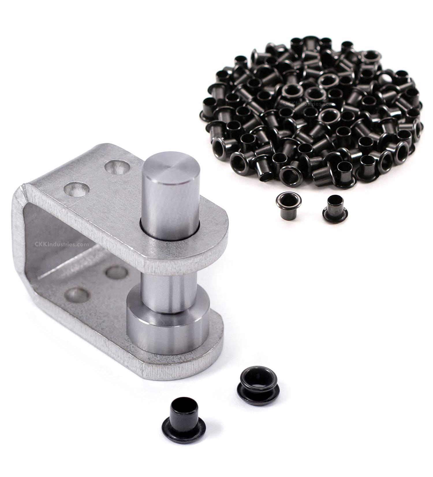 Eyelet Setting Tool & Eyelet Combo - (1)  #8 3-Piece Eyelet Setting Tool (1/4 Inch)  + (100) #8-9 Black Eyelets (1/4 Inch Diameter) - for Holster Making  Sewing  Tents  Banners  Sails  etc. (#8 Setting Tool) + (100)(8-9 Black Eyelets) - Buy Online on GoSupps.com