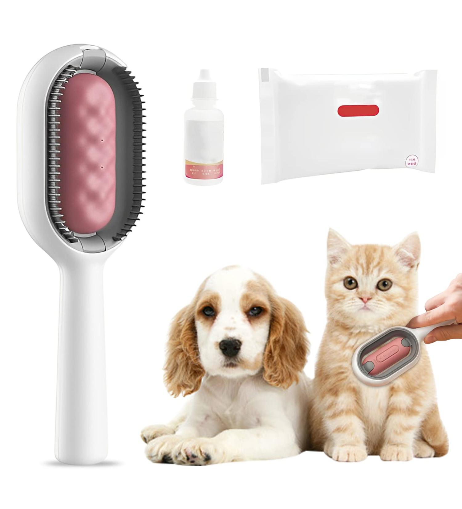 HEKASVM 4-in-1 Cat Brush with Water Tank - Multifunctional Animal Hair Remover & Cleaning Brush for Short Hair - Ideal for Massage & Grooming (Pink) - Buy Online on GoSupps.com