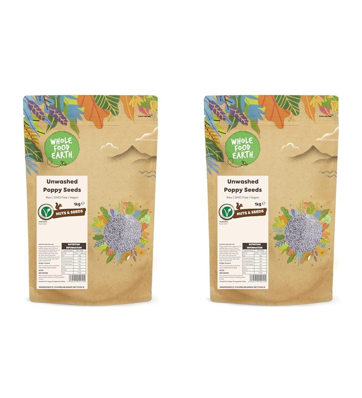 Wholefood Earth - Unwashed Poppy Seeds 1 kg (Pack of 2) Nutty 1kg (Pack of 2) - Buy Online on GoSupps.com