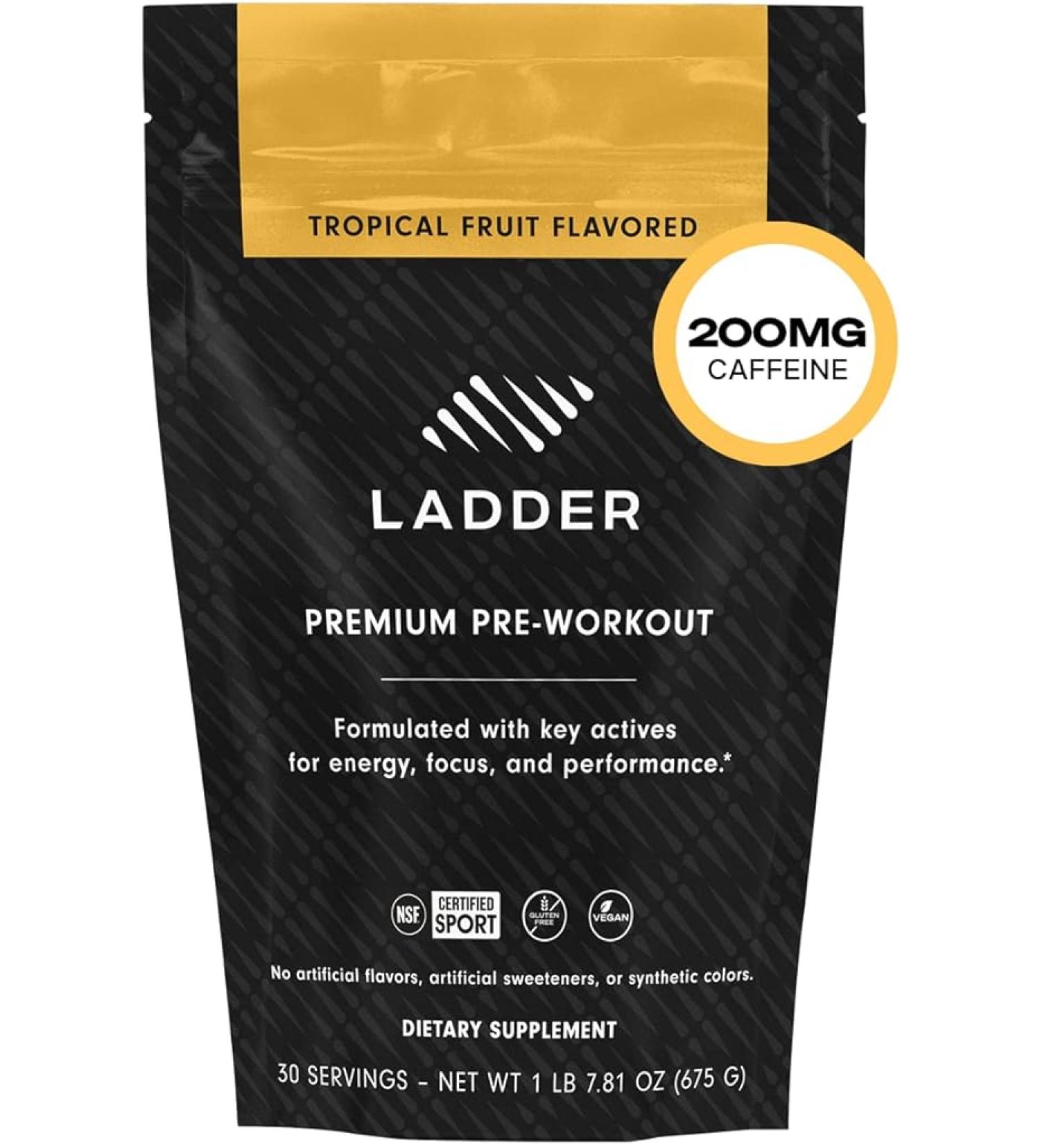 LADDER Sport Pre Workout Powder - 200mg Caffeine  Beta-Alanine  Creatine  Theanine - Clean Energy  NSF Certified - Tropical Fruit Flavor - 20oz Bag - Buy Online on GoSupps.com