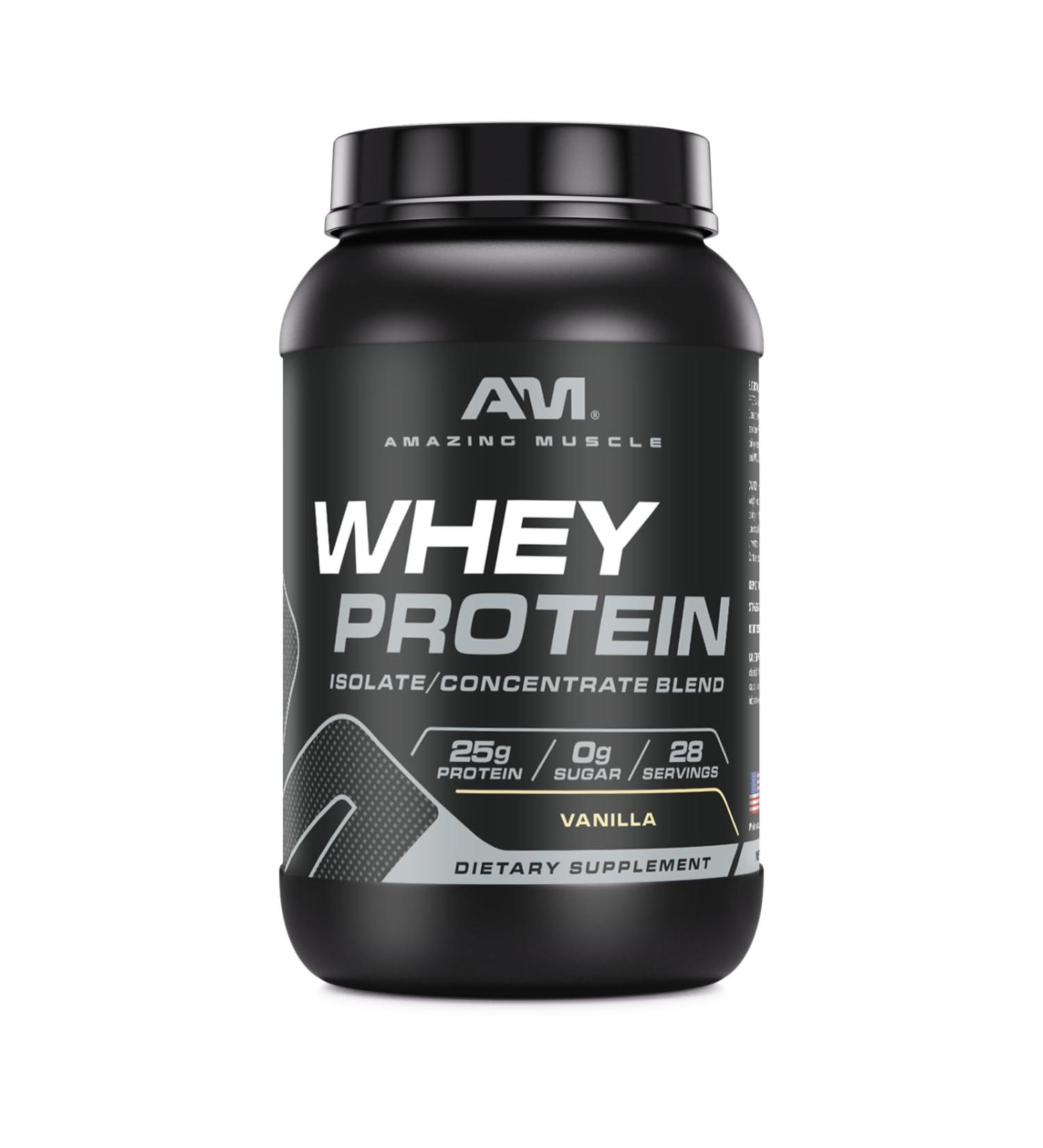 Amazing Muscle 100% Whey Protein Powder *Advanced Formula with Whey Protein Isolate as a Primary Ingredient Along with Ultra Filtered Whey Protein Concentrate (Vanilla 2 lb) - Buy Online on GoSupps.com