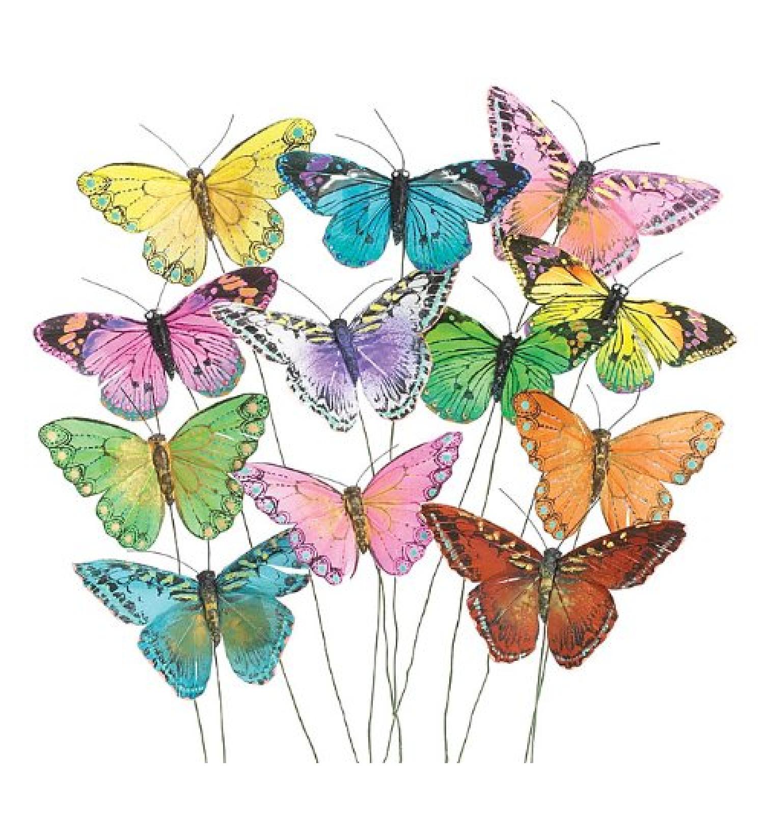 Set of 12 Feather Butterflies on Picks Floral Supplies