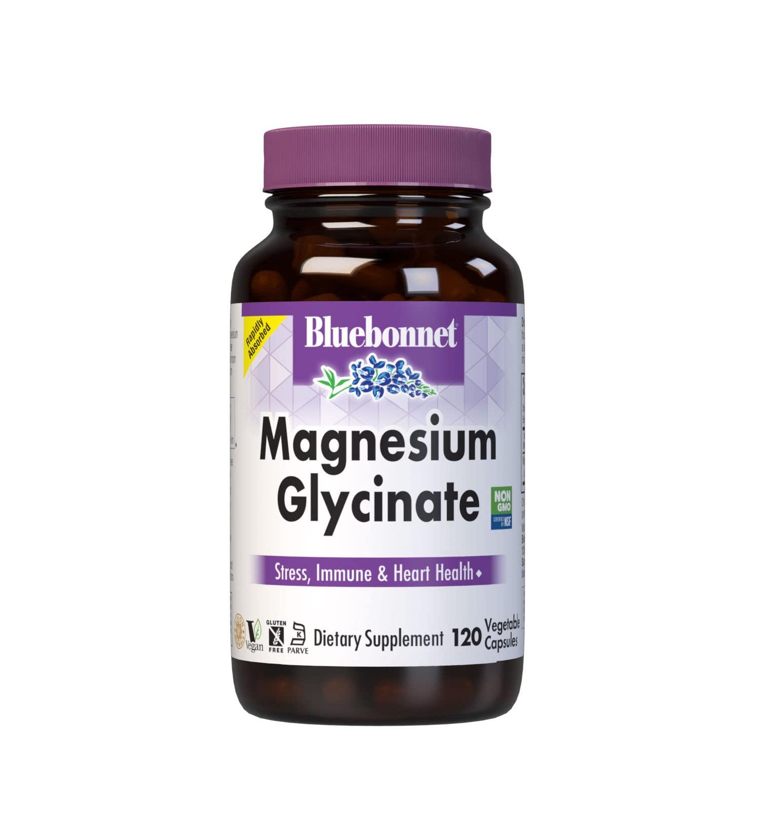 Bluebonnet Magnesium Glycinate 400mg - Maximum Absorption Mineral Complex for Energy & Enzymes - Non-GMO, Soy-Free, Gluten-Free - 120 Veg Caps - Buy Online on GoSupps.com