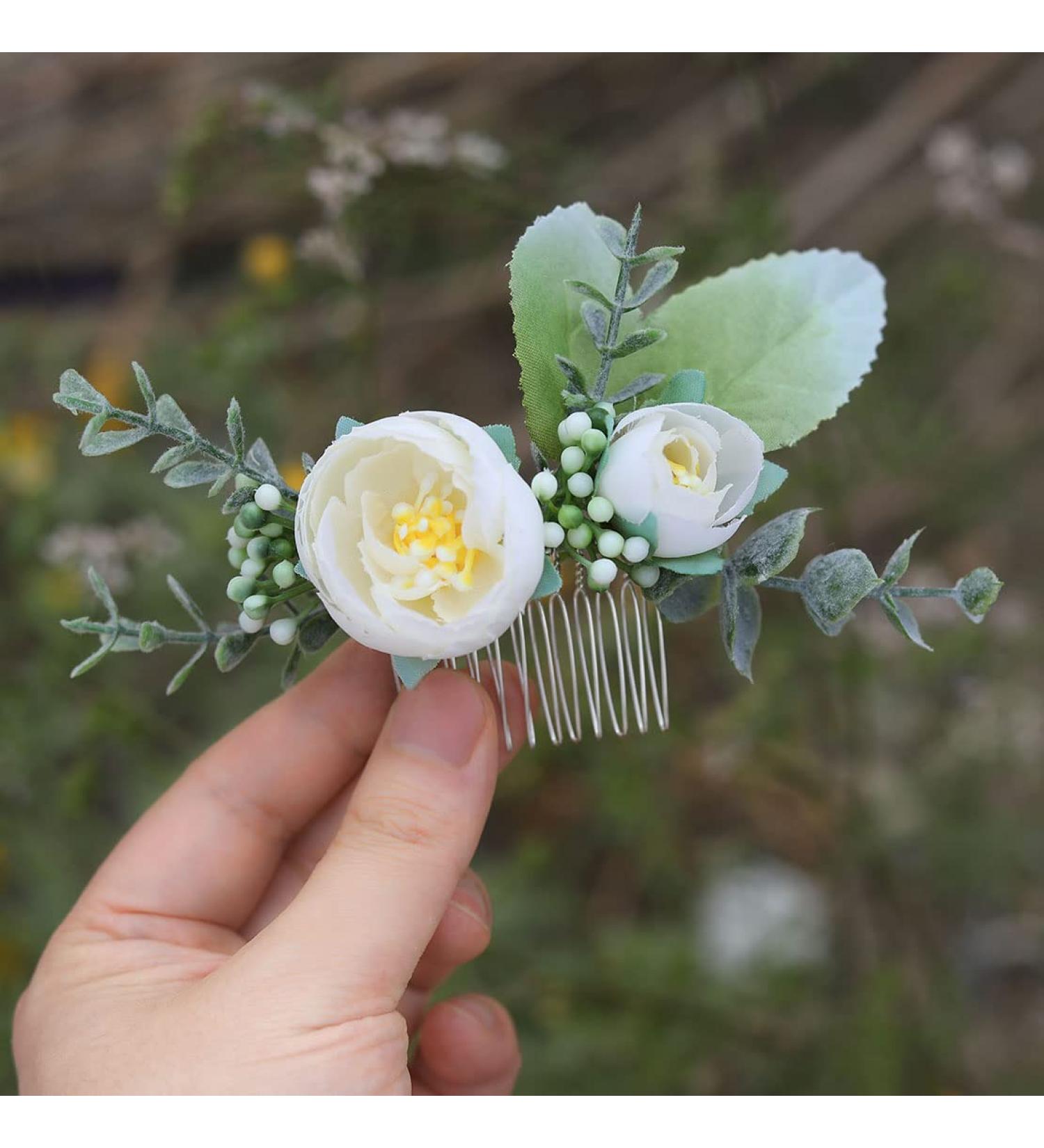 Fangsen Wedding Rose Flower Hair Comb - Bridal Headpiece for Brides and Bridesmaids (White) - Buy Online on GoSupps.com