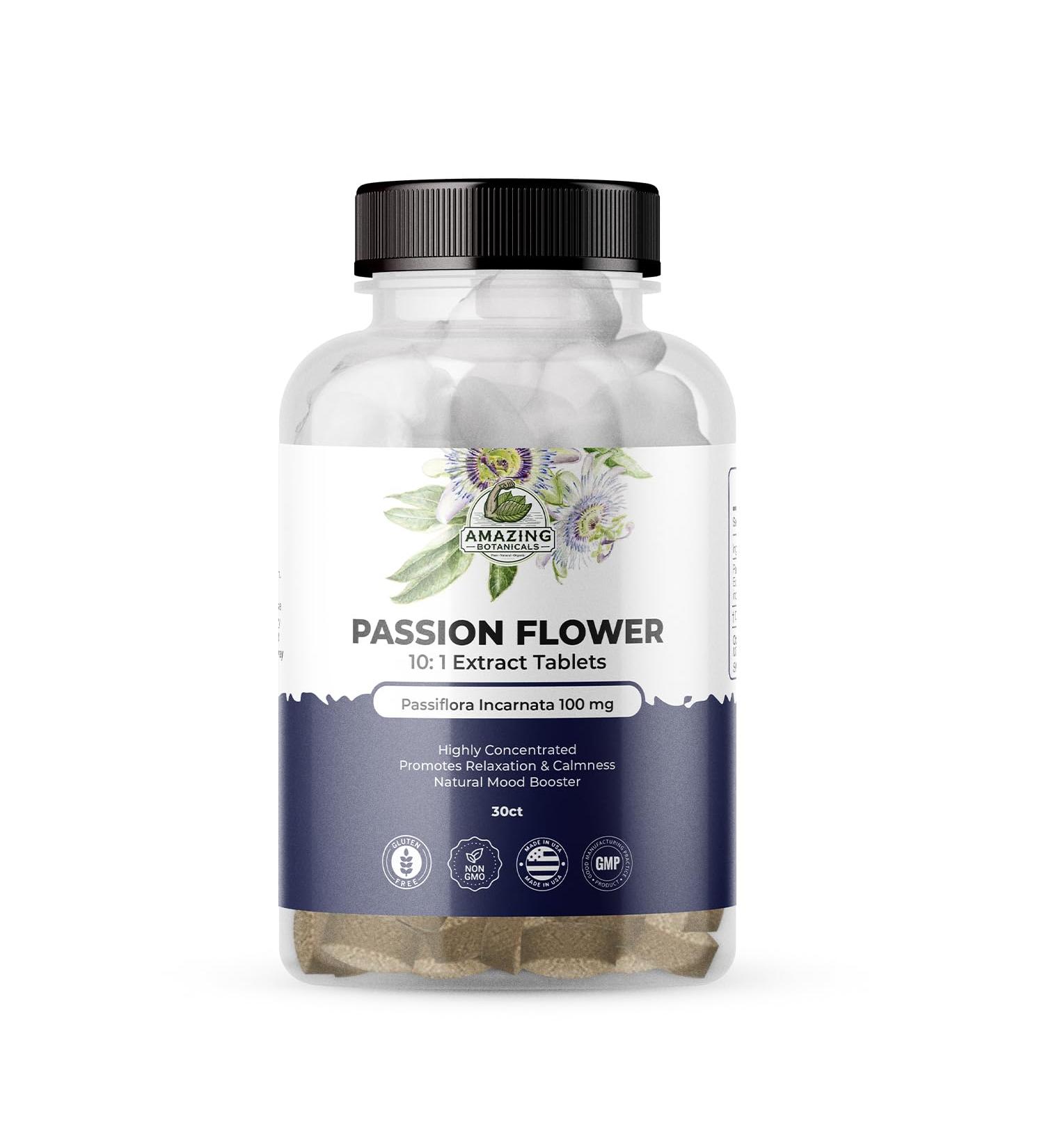 Amazing Botanicals Passionflower Tablets High Potency 10X Extract Tablets 10mg per Serving | Passiflora Incarnata | Boosts Mood & Promotes Relaxation, 30 Tablets - Buy Online on GoSupps.com