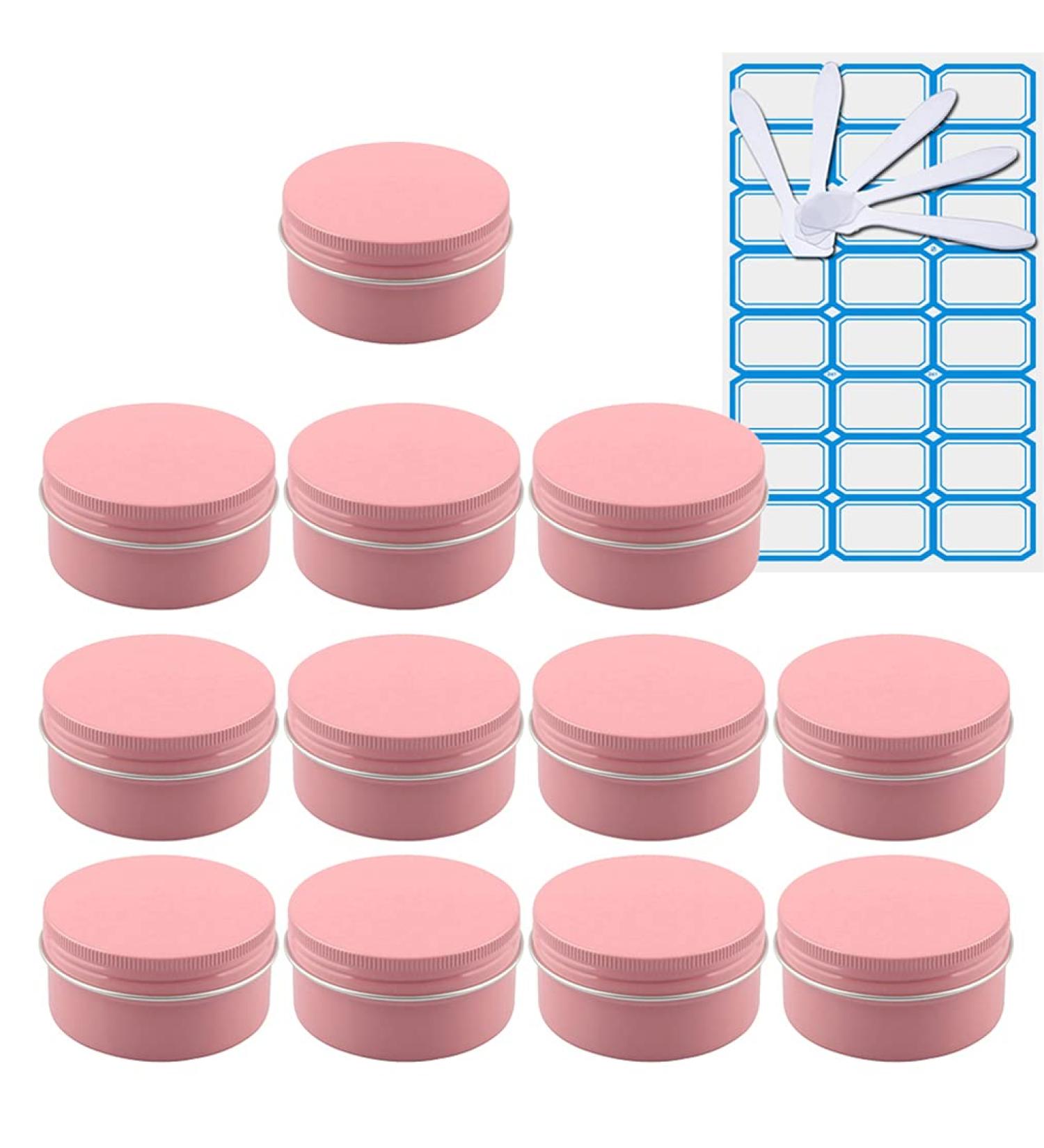 Zeoabsy 10-Pack Pink Aluminum Screw Top Cans 50ml Cream Boxes for Cosmetics Candles & Ointments with 5 Spoons & 1 Label - Buy Online on GoSupps.com