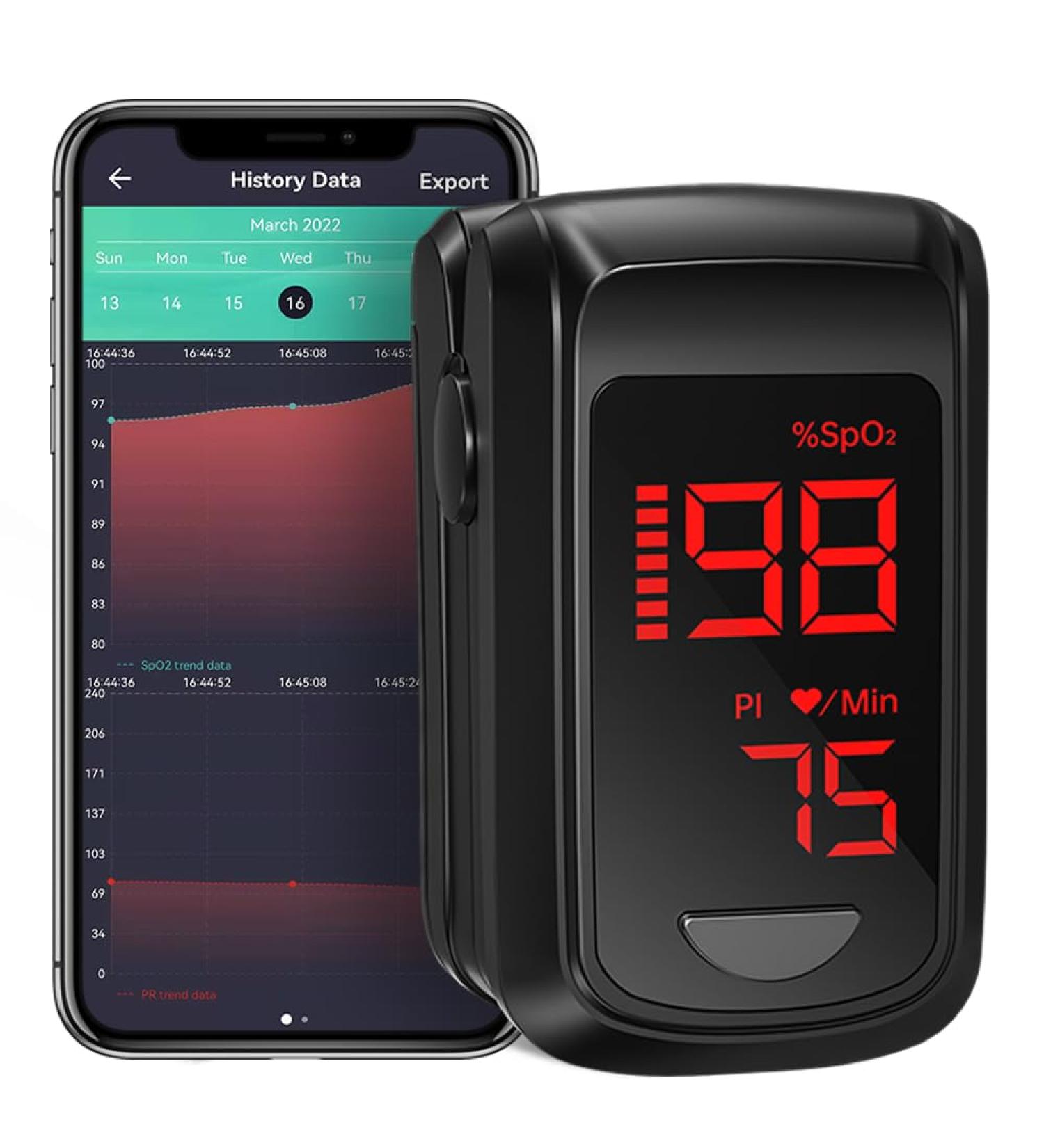 Helfenry Bluetooth Finger Pulse Oximeter with App - Blood Oxygen & Heart Rate Monitor Accurate Oxygen Saturation Measurement (Black) - Buy Online on GoSupps.com