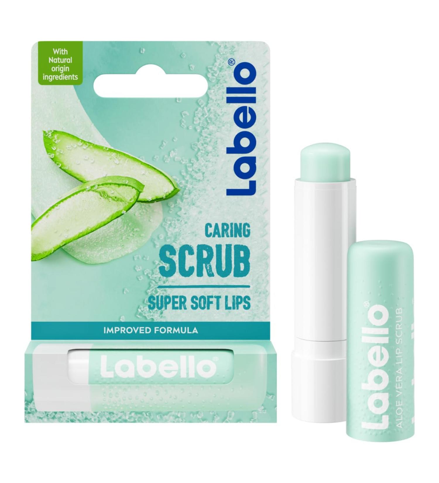 LABELLO Moisturizing Lip Scrub Stick (1 x 5.5 ml) Lip Exfoliator with Sugar Particles Nourishing Lip Care with Organic Aloe Vera & Vitamin E - Buy Online on GoSupps.com