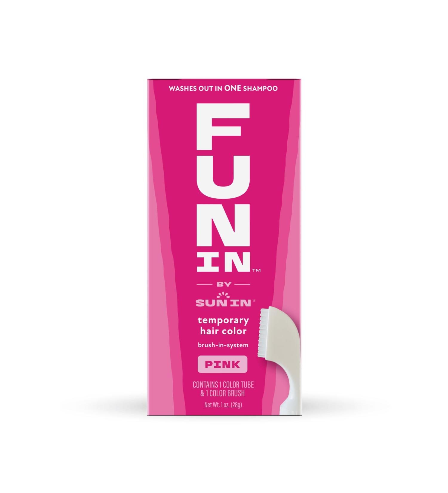 Fun In by Sun In Temporary Hair Color Pink - Easy Brush Applicator Washes Out in One Shampoo Gluten-Free Paraben-Free Alcohol-Free Cruelty-Free - Buy Online on GoSupps.com