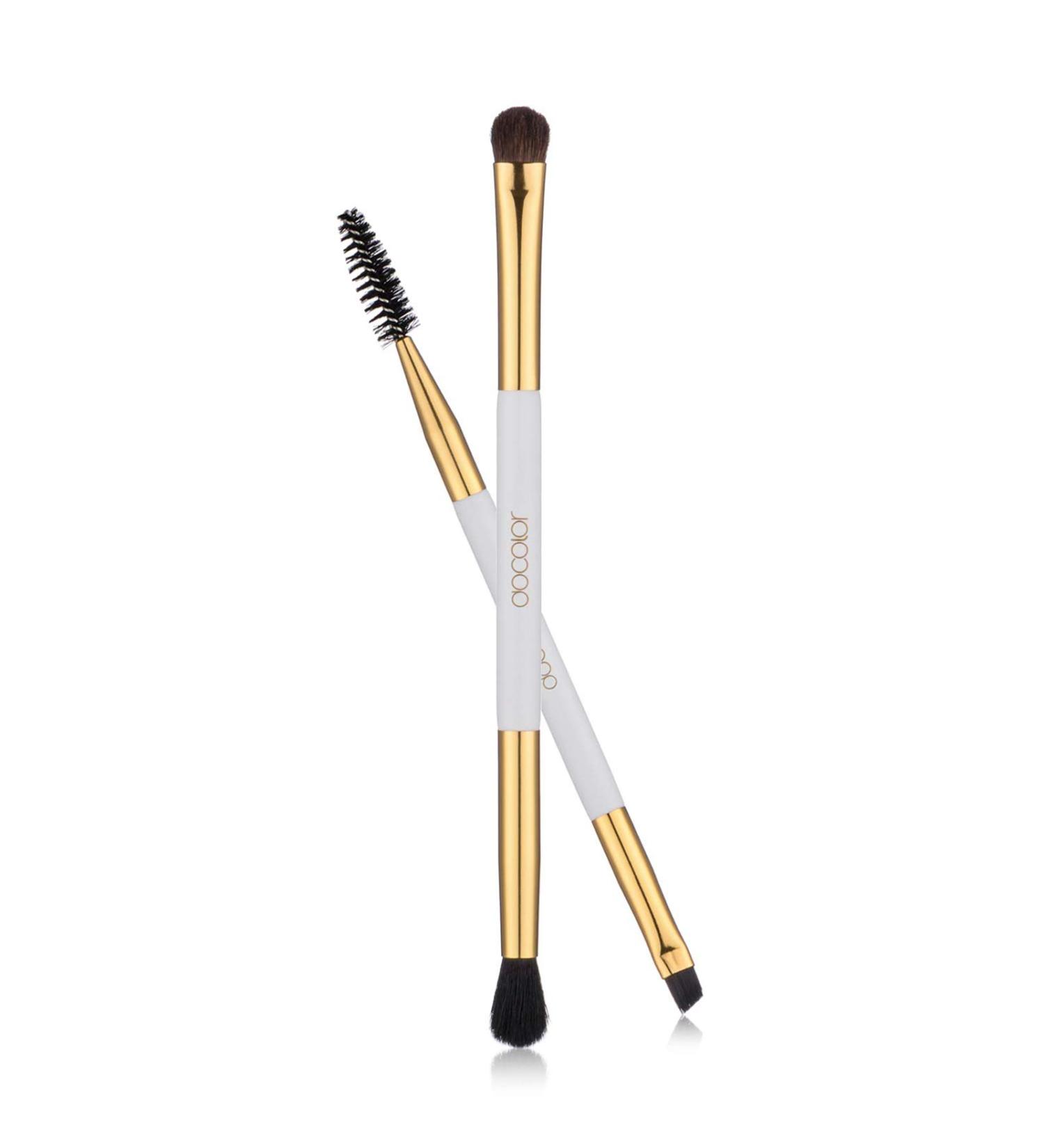Duo Eyebrow Brush Set - Docolor Professional Eye Makeup Tool | Eyeshadow & Spoolie Brush | 2pcs White Gold - Buy Online on GoSupps.com
