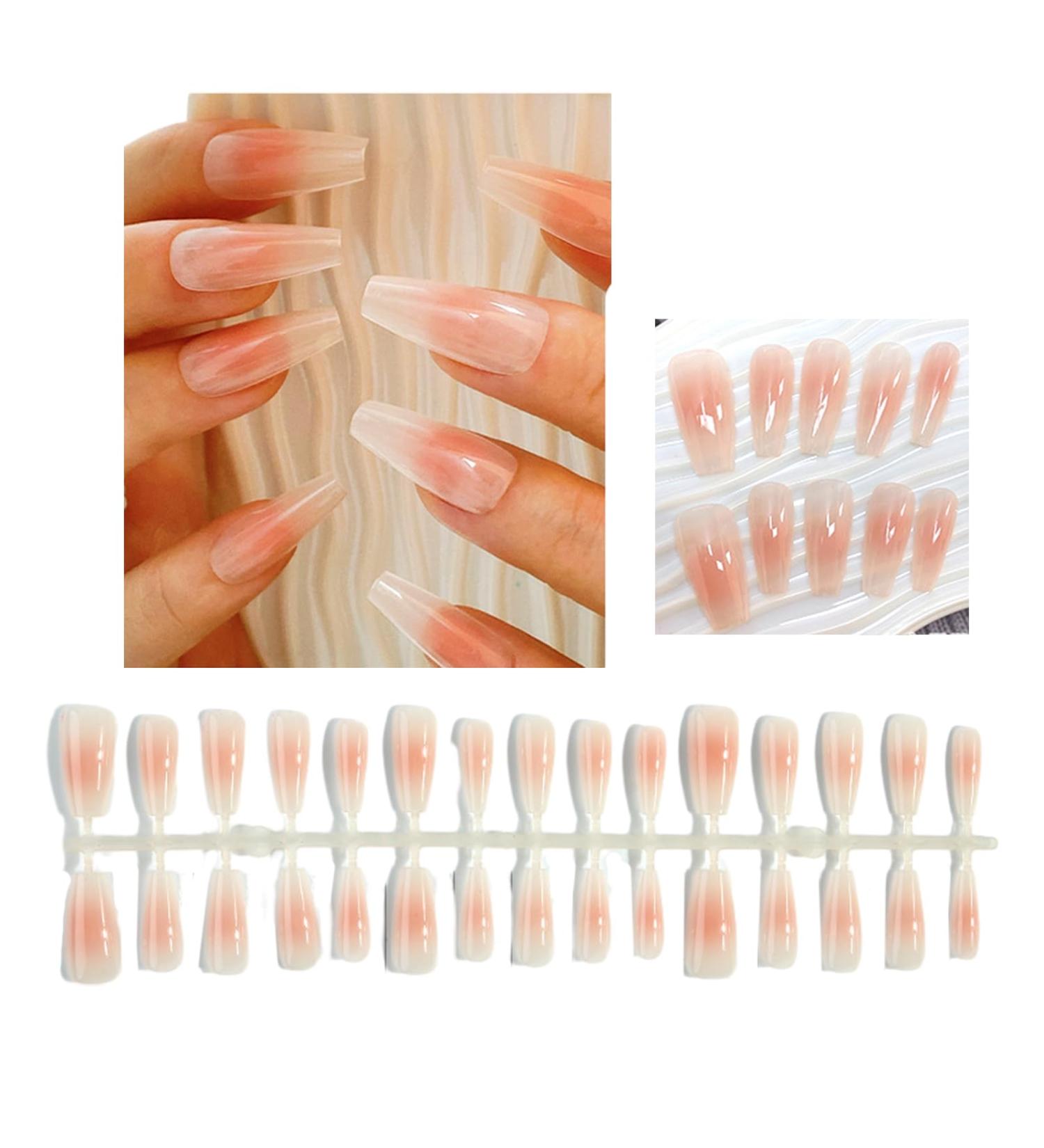 FEIlei 30Pcs Long Press on Nails Coffin French Fake Nails Tip Gradient Acrylic Nails Glossy False Nails for Women Girls - Buy Online on GoSupps.com