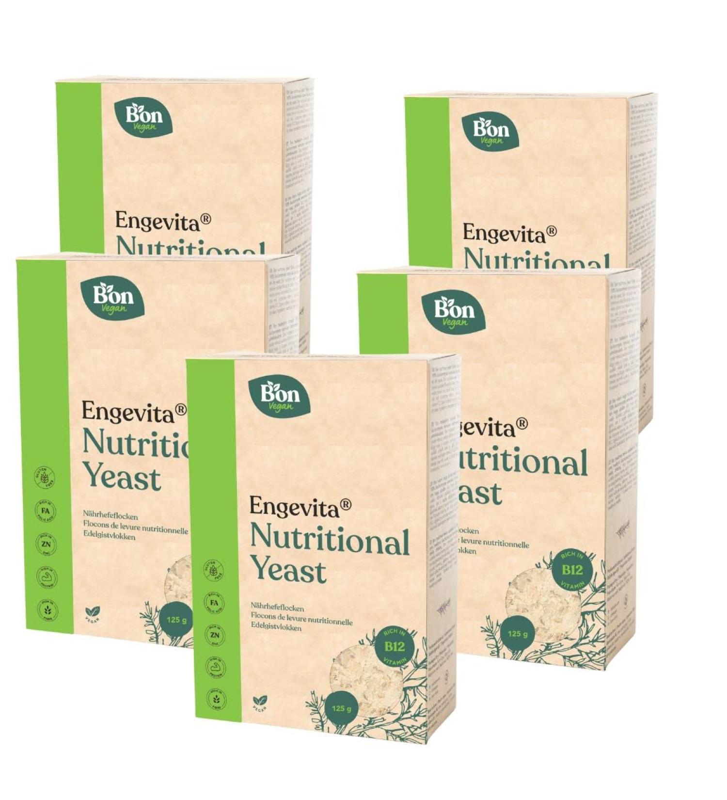 Engevita Nutritional Yeast Flakes by Bon Vegan | Premium Vegan Cheese Replacement | 5x125g | Gluten-Free B12 & Zinc Boost | Non-GMO | Vegan | Shop Now! - Buy Online on GoSupps.com