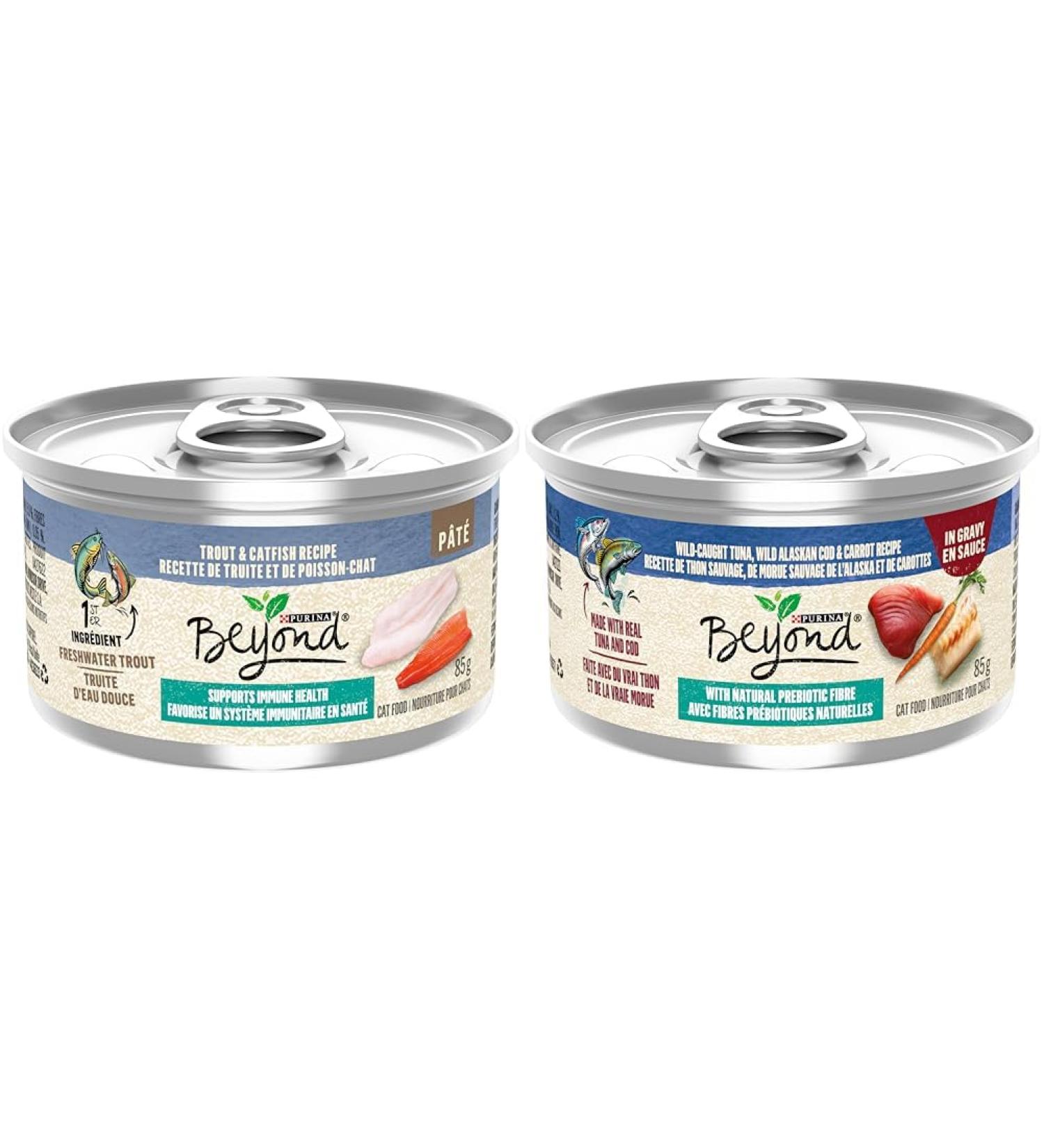 Beyond Wet Cat Food Trout & Catfish Pate - 85 g Can (12 Pack) & Wet Cat Food Wild Caught Tuna Wild Alaskan Cod & Carrot in Gravy - 85 g Can (12 Pack) Pate + Cat Food Brown - Buy Online on GoSupps.com