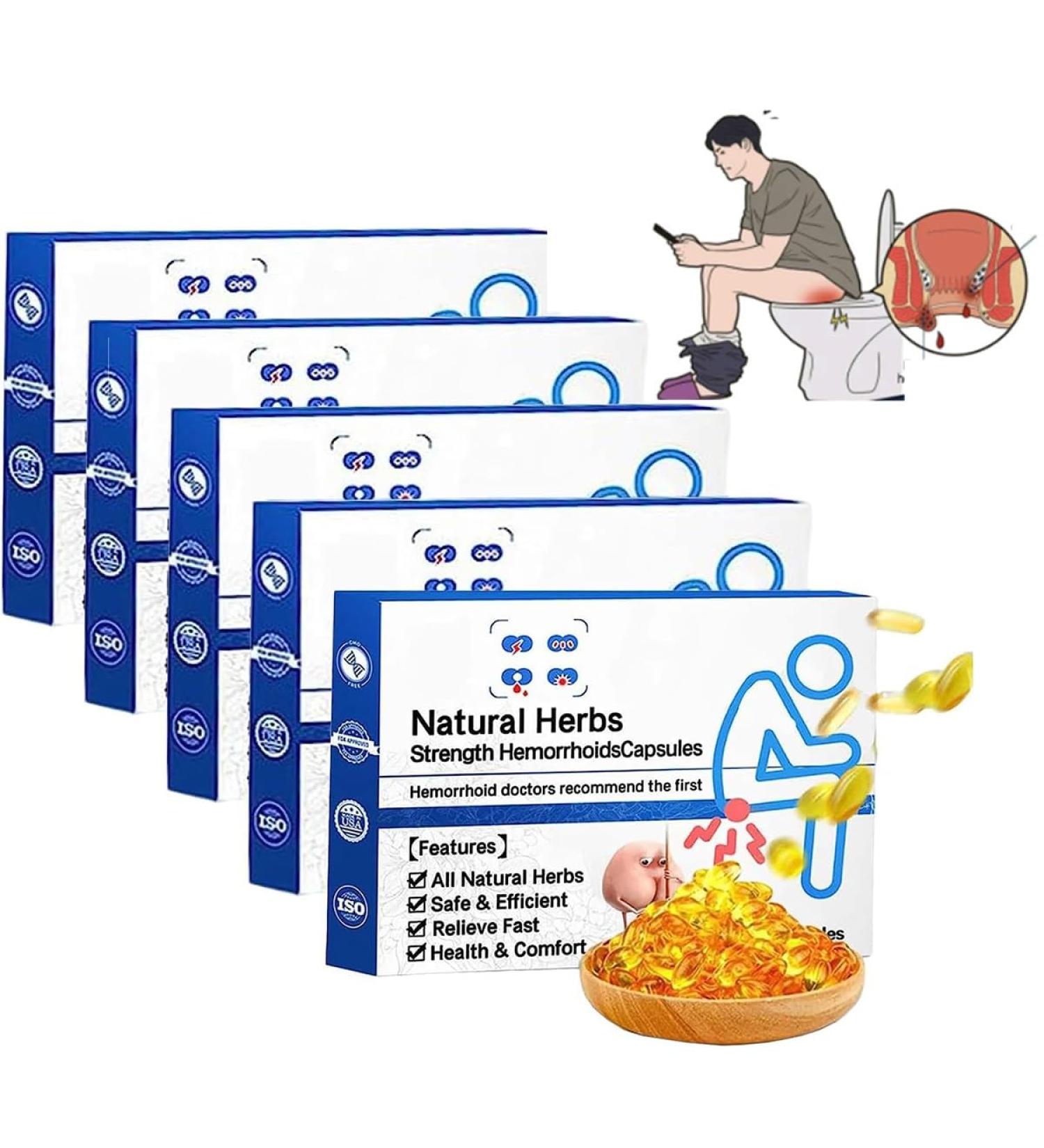 Eyyfvq Heca Herbal Hemorrhoid Capsules - Natural Relief for Men and Women - Soothes Burning, Strengthens, and Treats Hemorrhoids (5PCS) - Buy Online on GoSupps.com
