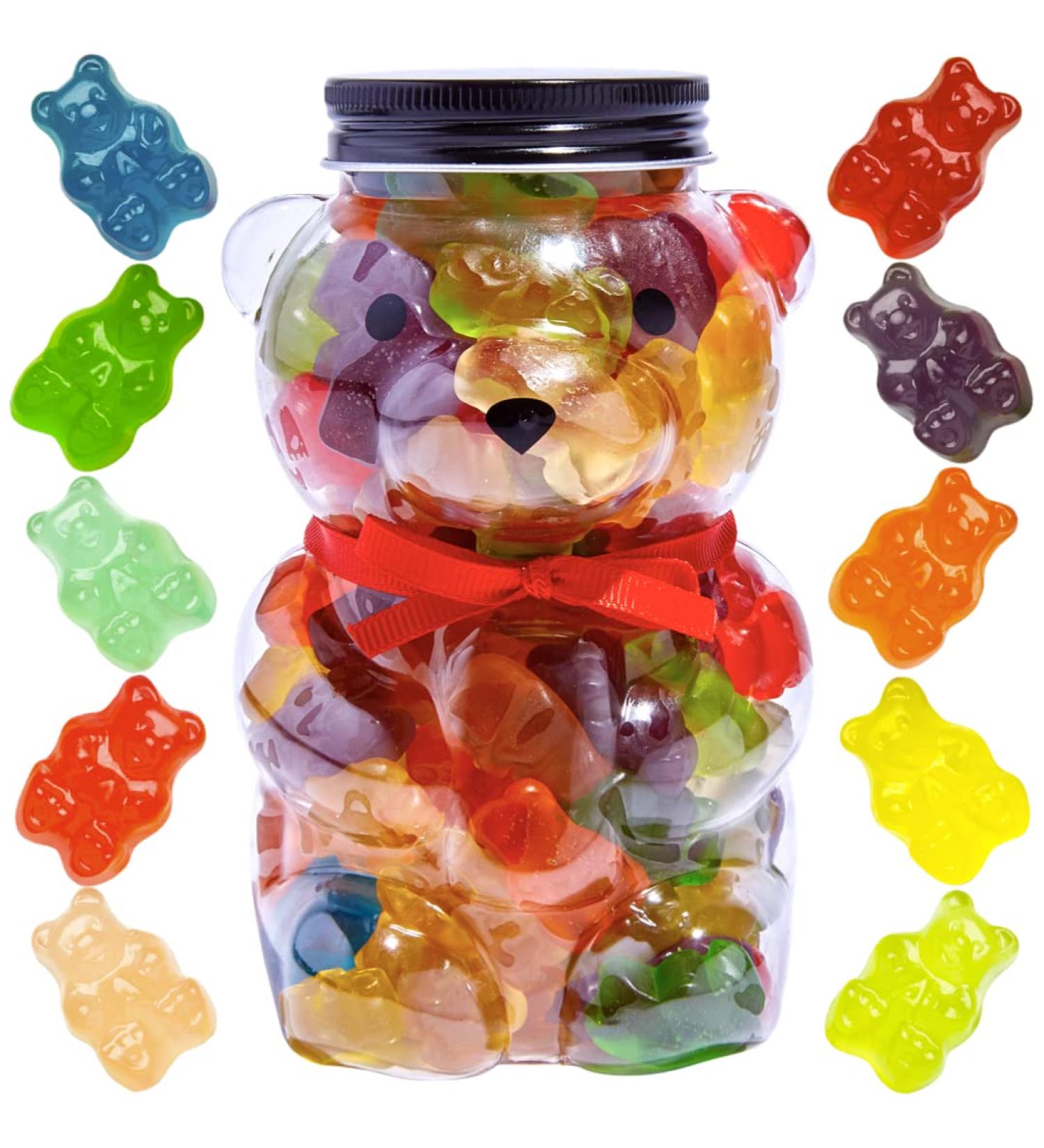 1 LB Luxury Gourmet Sweets Gummy Bears Jar - Assorted Gummy Candy Gift with Red Bow - Perfect for All Occasions - Buy Online on GoSupps.com