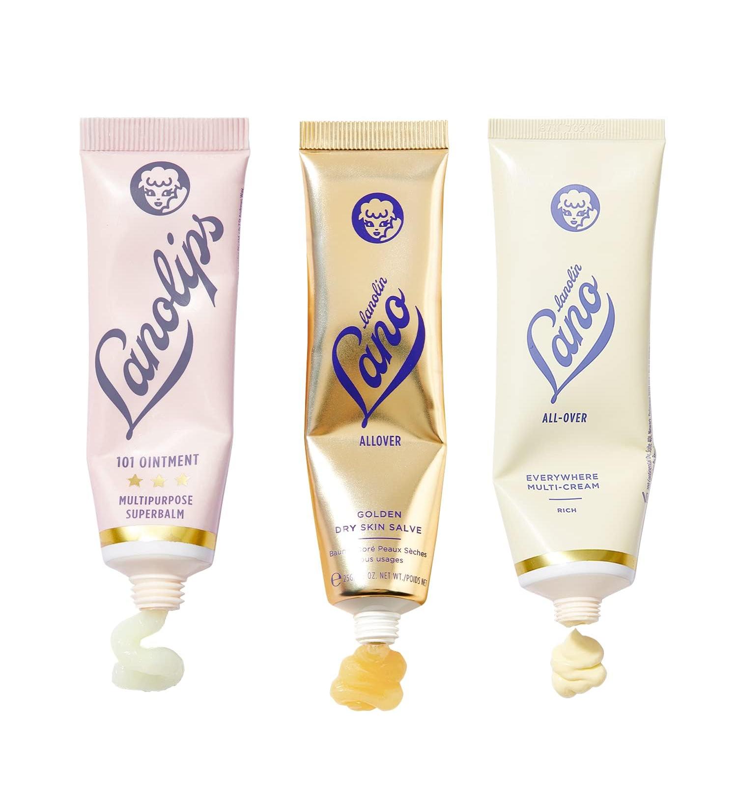 Lanolips Hydration All Over Bundle - 3-Piece Lanolin Balm Set for Dry Cracked Lips and Skin - Includes 101 Ointment Golden Dry Skin Salve & Everywhere Multi Cream for Daily Hydration - 3-Piece Set - Buy Online on GoSupps.com