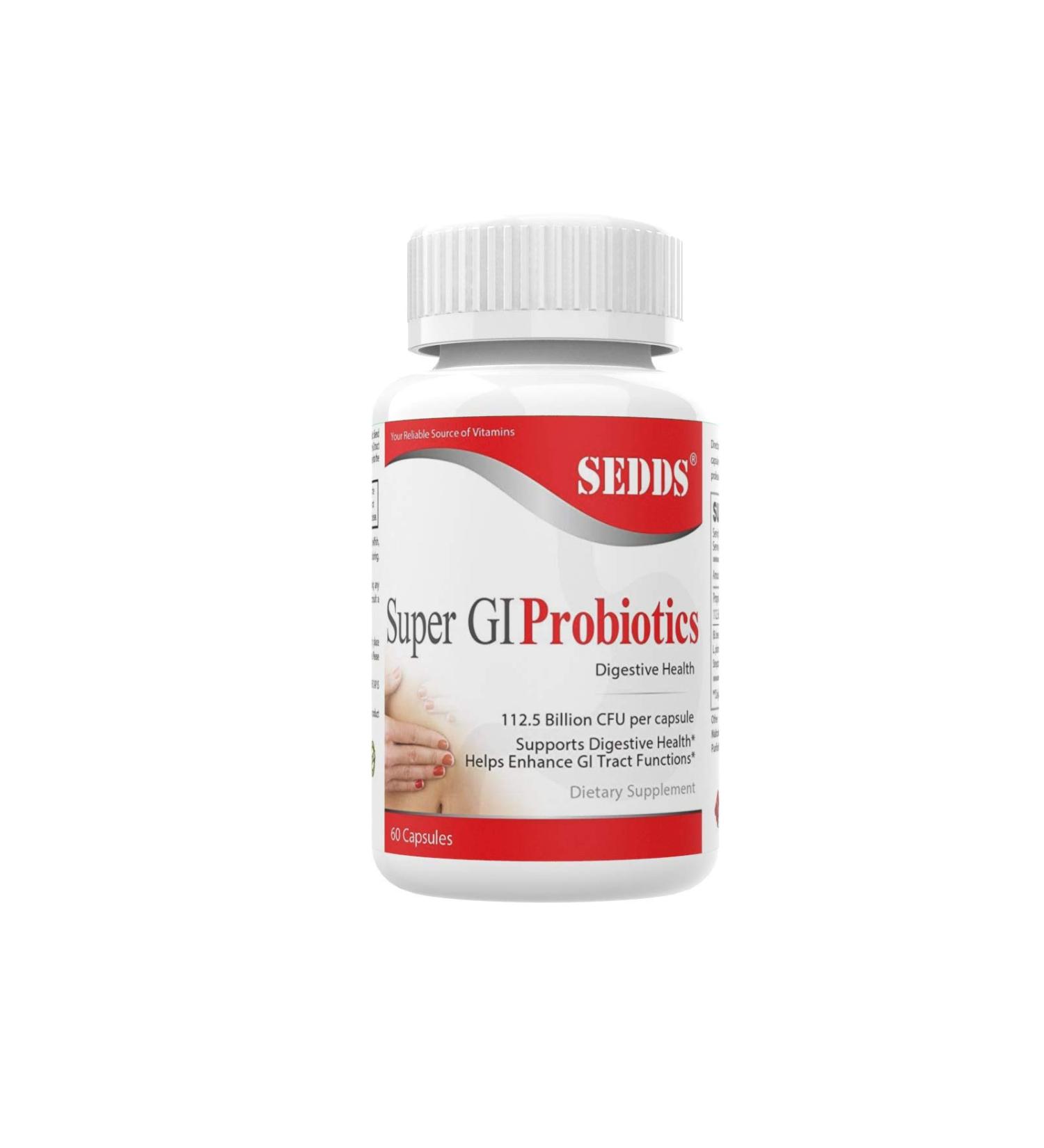 SEDDS Super GI Probiotics 112.5 Billion CFU per Serving Supports Digestive Health & May Relieve Gastrointestinal Distress | Highest Potency 8 Strain Formula | 60 Capsules - Buy Online on GoSupps.com