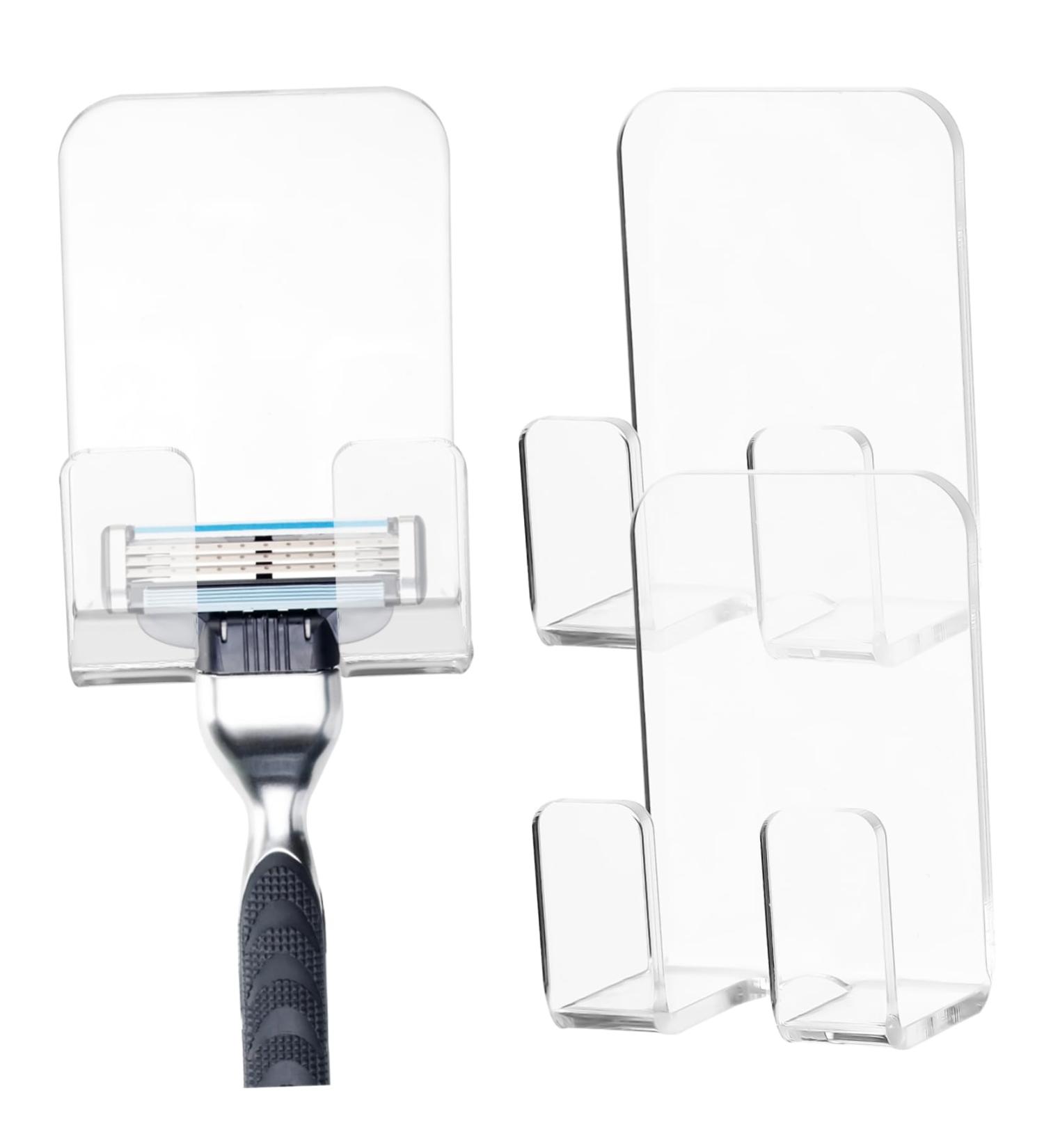 Hemoblo 3 Pack Transparent Razor Holder - Wall-Mounted Bathroom Organizer for Shower & Toothbrush - Acrylic Sticky Hook Accessories - Buy Online on GoSupps.com