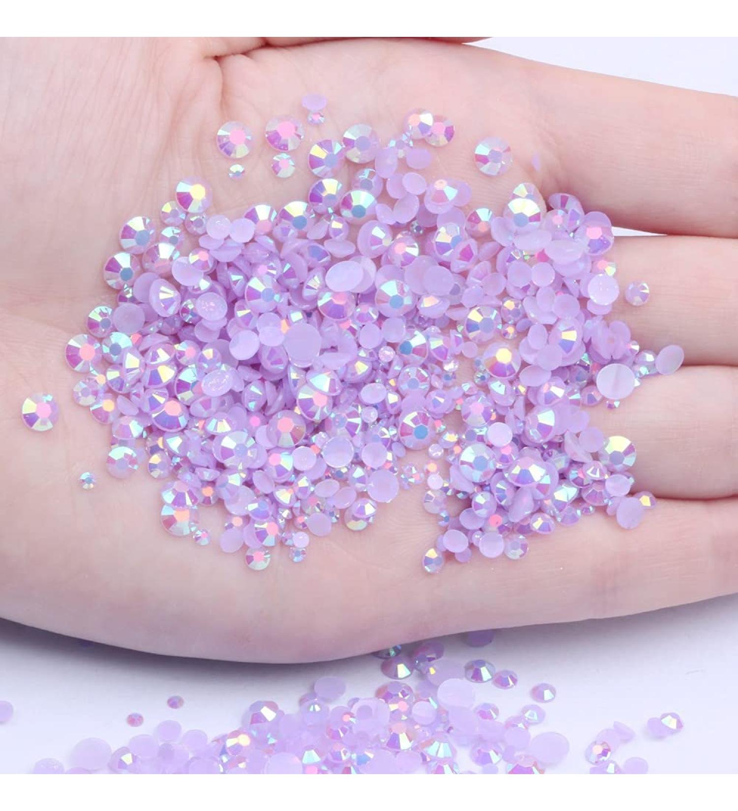 Mixed 1000pcs 2-6mm Light Purple AB Resin Nail Rhinestones 3D Non Hotfix Glitter Round Flatback Nail Stones Strass Gems Diamonds DIY Nail Art Decoration (10 Light Purple AB)