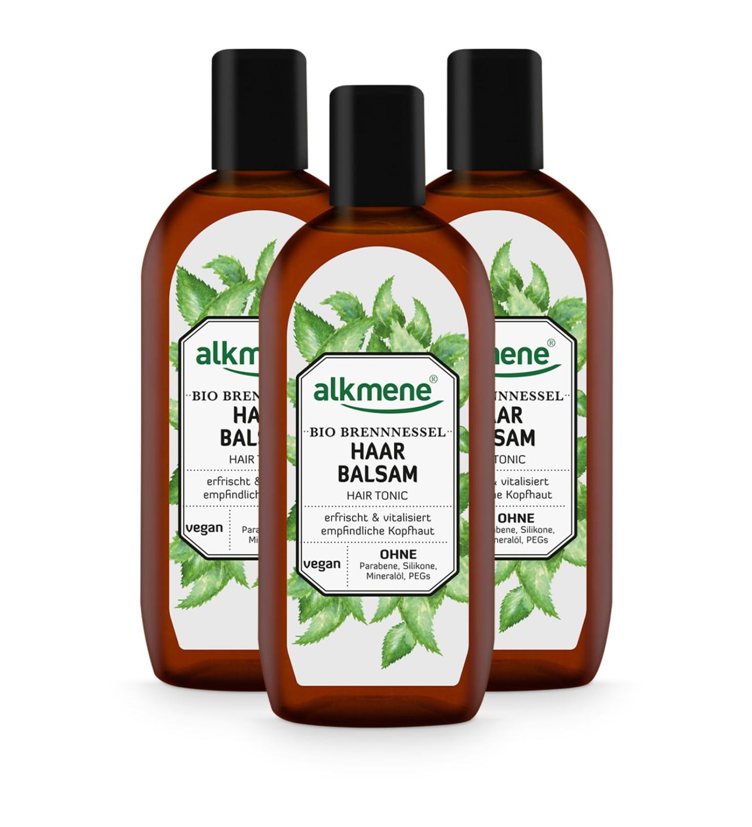 Alkmene Hair Balm with Organic Nettle - Vegan Hair Care for Sensitive Scalp & Fine Hair - 3-Pack (750 ml) | No Silicones Parabens Mineral Oil SLS & SLES - Buy Online on GoSupps.com