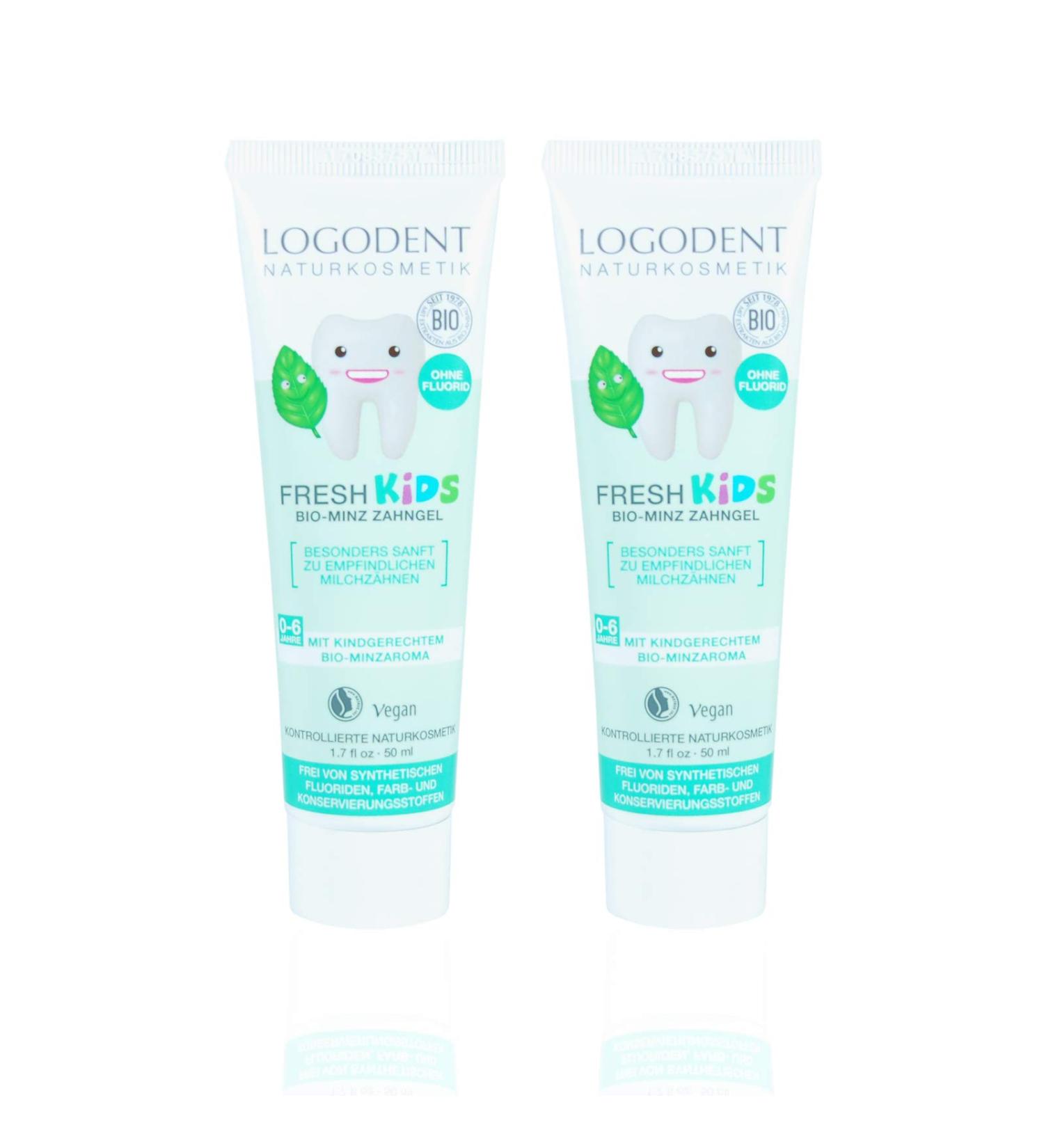 Logodent Spearmint Children Tooth Gel - Vegan Fluoride-Free Natural Ingredients - 2x50ml Organic Mint & Family Gel - Gluten-Free Natural Cosmetics - Buy Online on GoSupps.com
