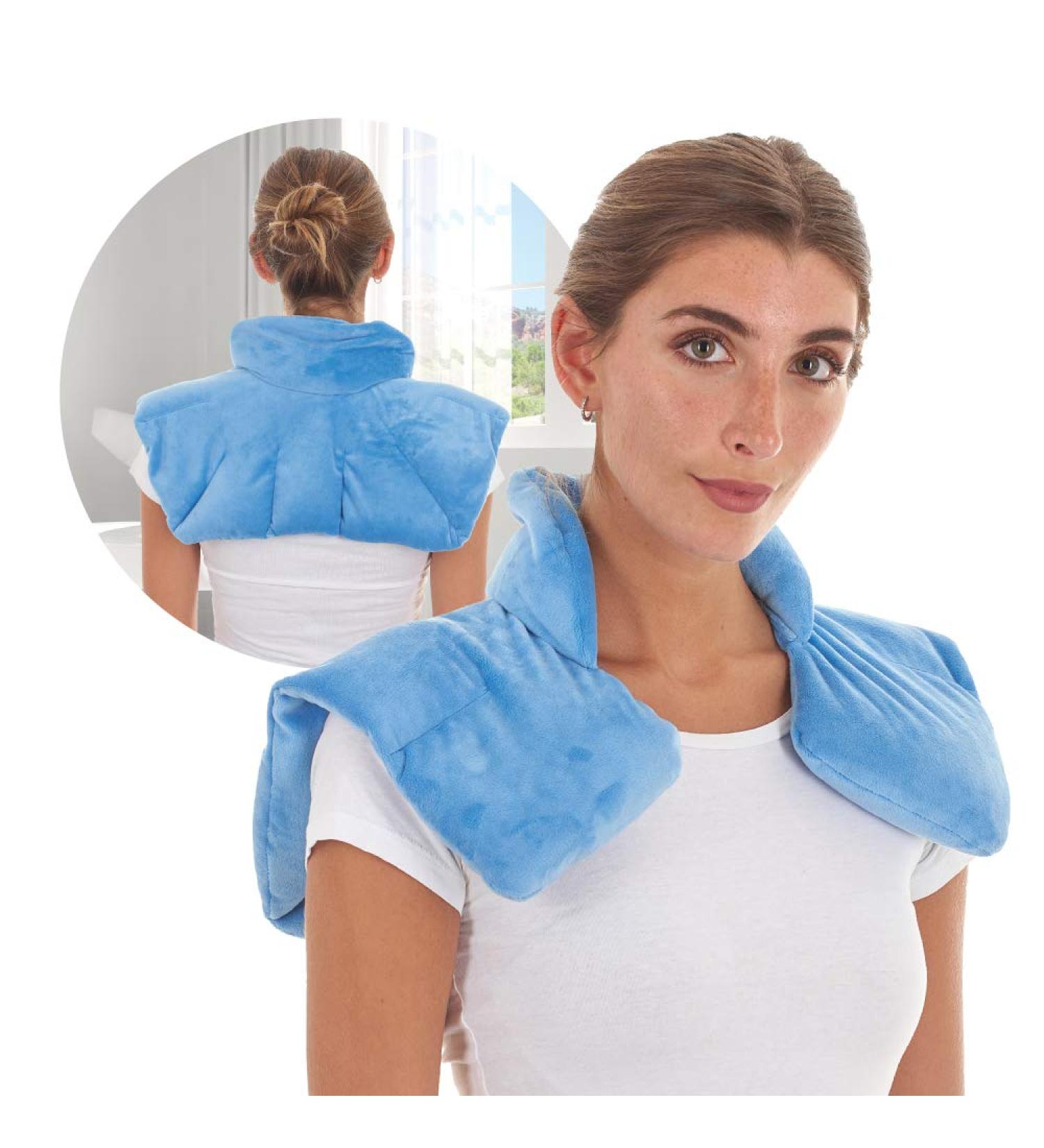 Weighted Microwavable Heating Pad for Neck and Shoulders - Hot/Cold Wrap for Deep Pressure Relief & Herbal Aromatherapy - Comfort Fit Design - 3lbs Light Blue - Buy Online on GoSupps.com