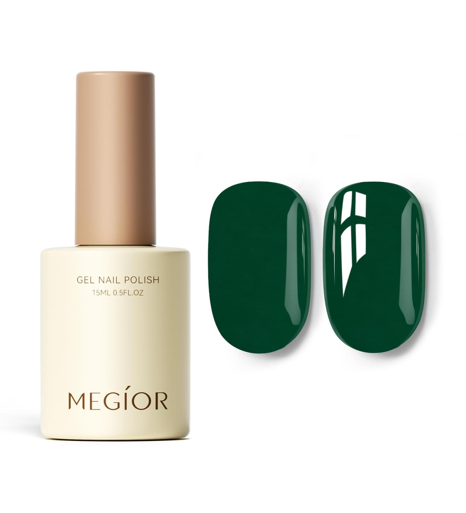 MEGIOR Dark Green Gel Nail Polish 15ml Jade Green Gel Polish High Gloss Soak Off UV LED Nail Gel Polish for Nail Art Manicure Salon DIY Home Gift for Girls - Buy Online on GoSupps.com