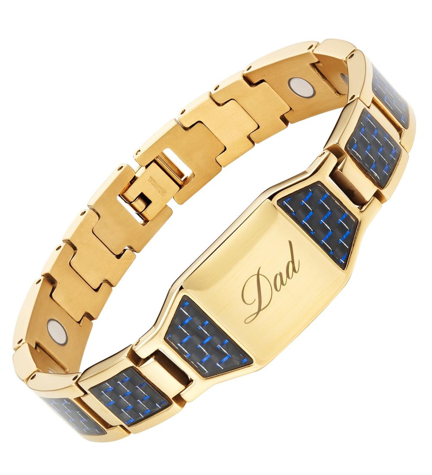 Willis Judd Men's Dad Bracelet - Gold & Blue Carbon Fiber Magnetic Bracelet in Gift Box | International Shipping Available - Buy Online on GoSupps.com