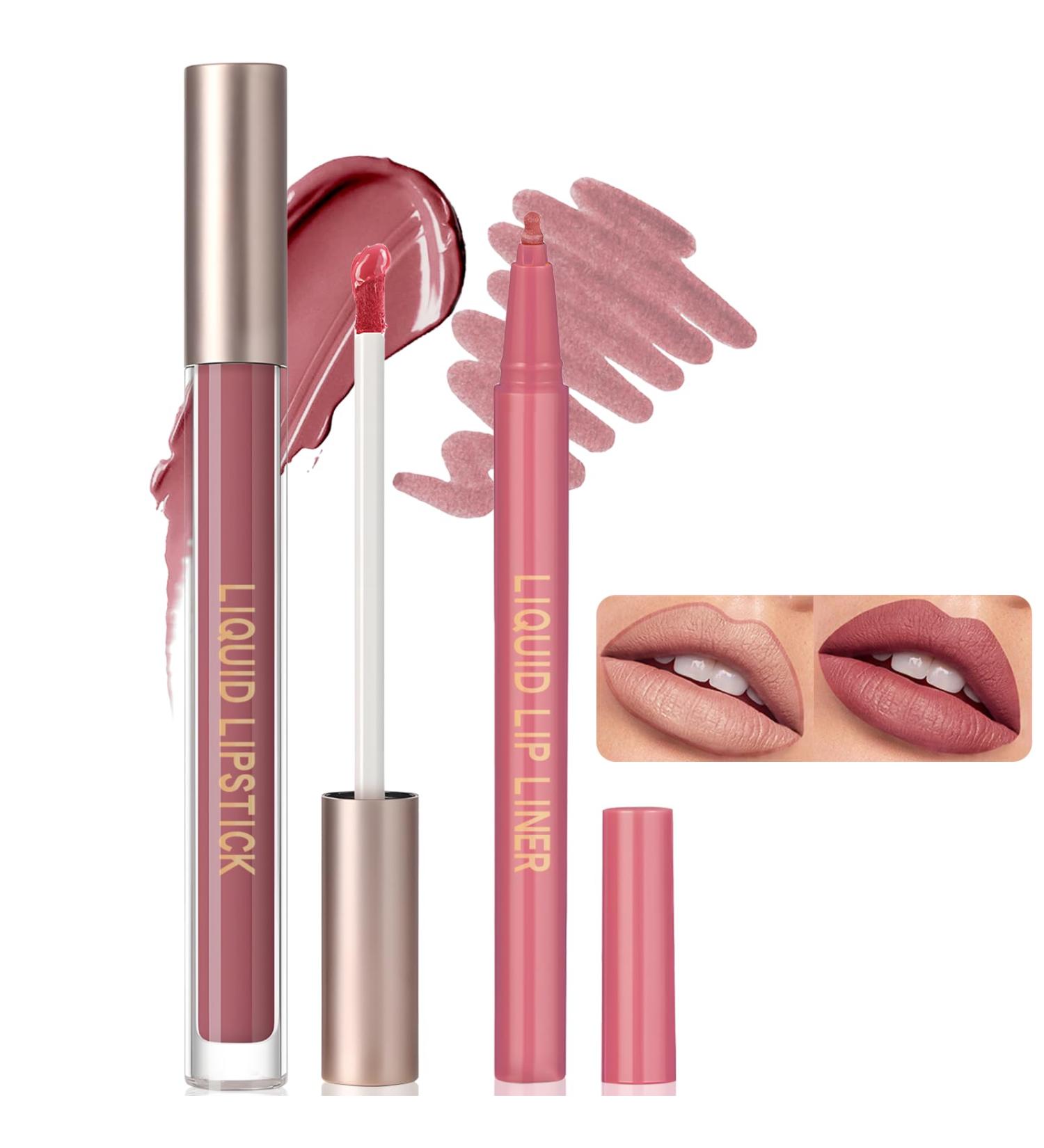 Matte Liquid Lipstick & Lip Tint Stain Kit - Waterproof Long-Lasting Non-Stick Cup Lip Gloss & Liner - Moisturizing Nude Red Set for Women & Girls - Buy Online on GoSupps.com