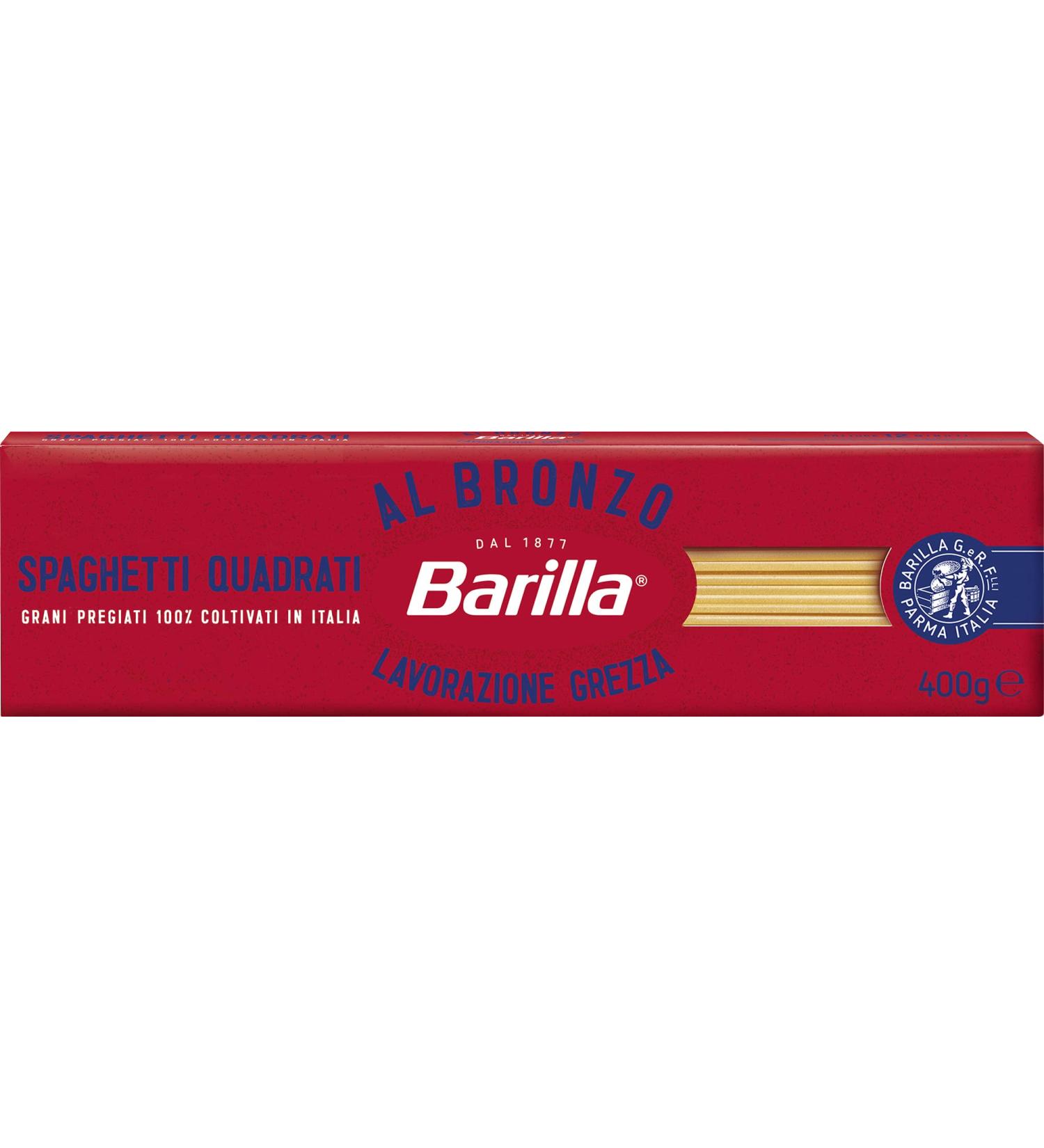  Barilla Barilla Bronze-Die Pasta Square Spaghetti 100% Italian wheat bronze-extruded pasta with a raw finish intense roughness thick and robust shape excellent sauce and cooking performance 400g - Buy Online on GoSupps.com