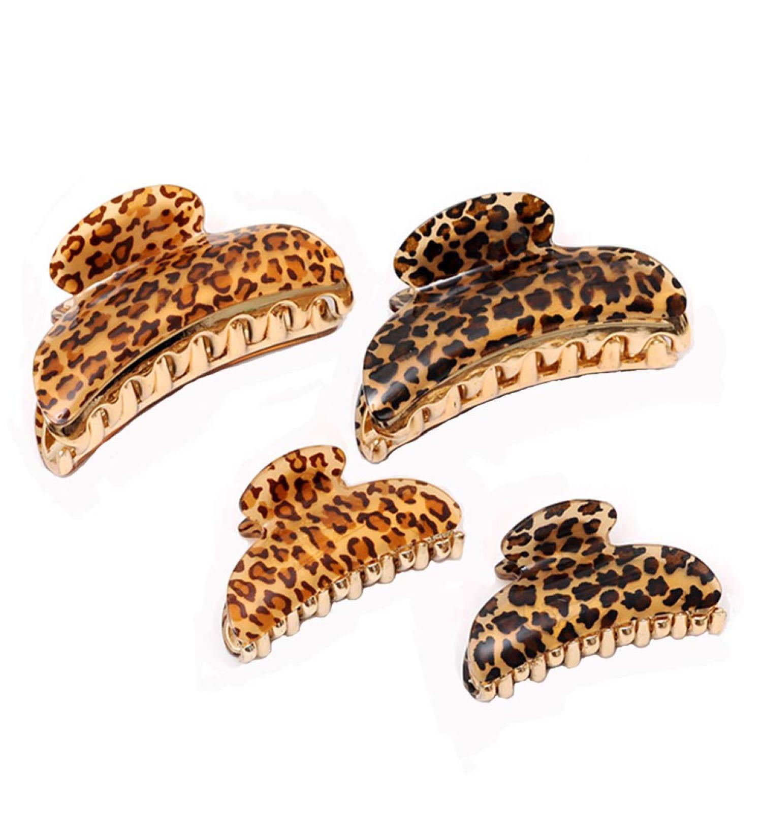 Vintage French Design Hair Claw Clips Set - 4 Pcs Tortoise Shell & Leopard Print Barrettes for Women - Buy Online on GoSupps.com