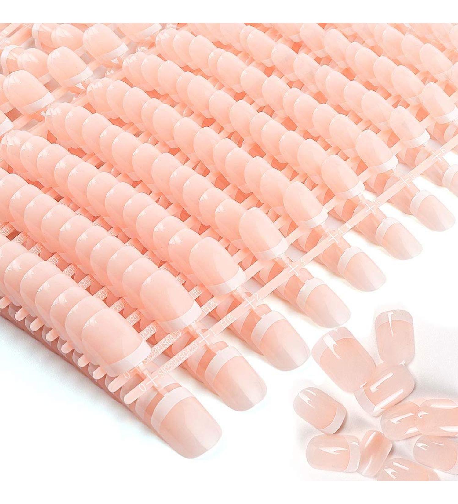 480 Pcs Natural French Short False Nails Acrylic Full Cover Nails - 12 Sizes with Simple Case Pink - Buy Online on GoSupps.com