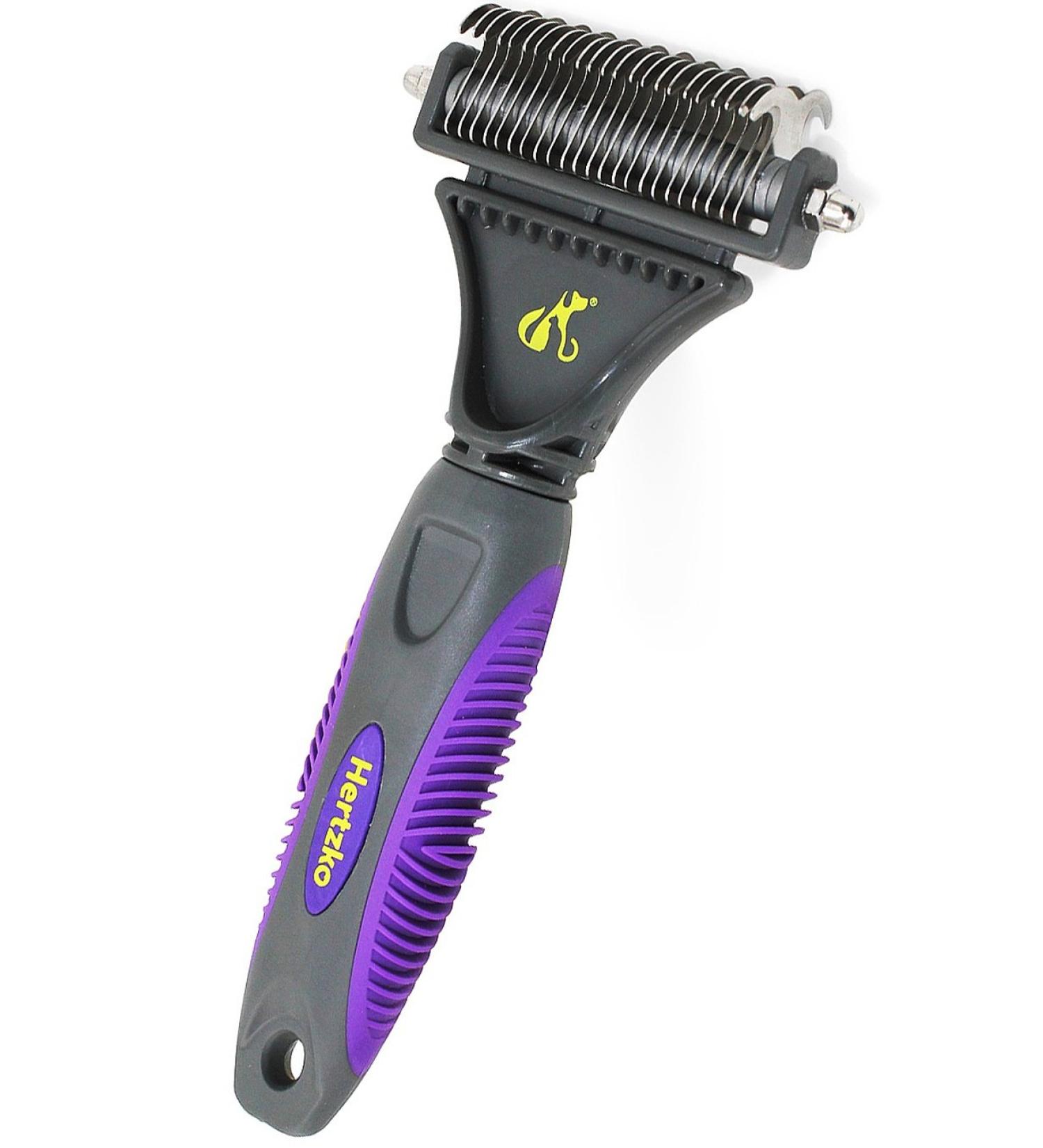 Hertzko Premium Dematting Tool for Dogs and Cats - Deshedding Brush and Matt Breaker - Ideal for Removing Matted Fur and Undercoat - Large Purple - Buy Online on GoSupps.com