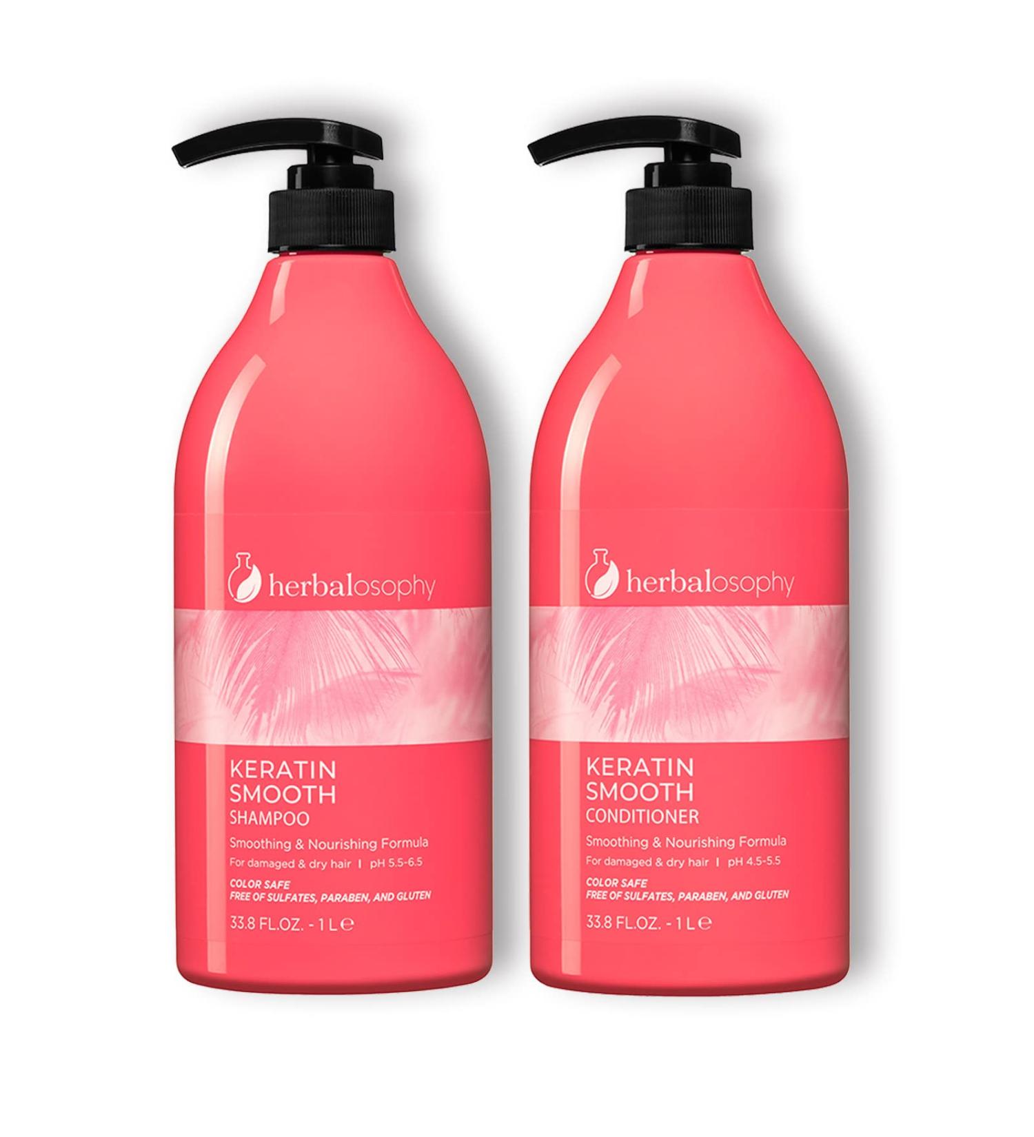 Keratin Shampoo & Conditioner Set - 2 x 33.8 Fl Oz | Nourishing Formula for Damaged Hair | Color Safe, Anti Frizz, Sulfate & Paraben Free - Buy Online on GoSupps.com