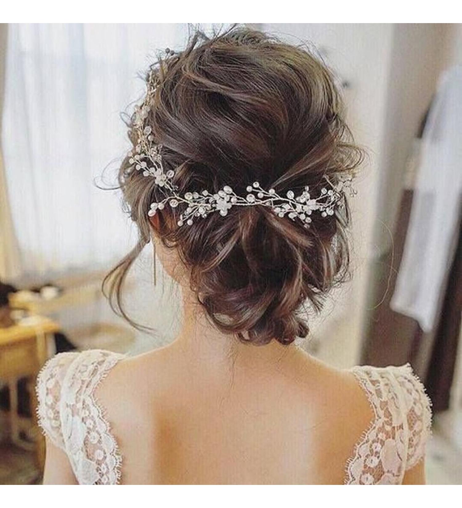 fdsmall Bridal Wedding Hair Vine Long Pearl and Crystal Beads Bride Head Piece Adjustable Rhinestone Headband Wedding Hair Barrette Hair Accessories for Bridal Women and Girls - Buy Online on GoSupps.com