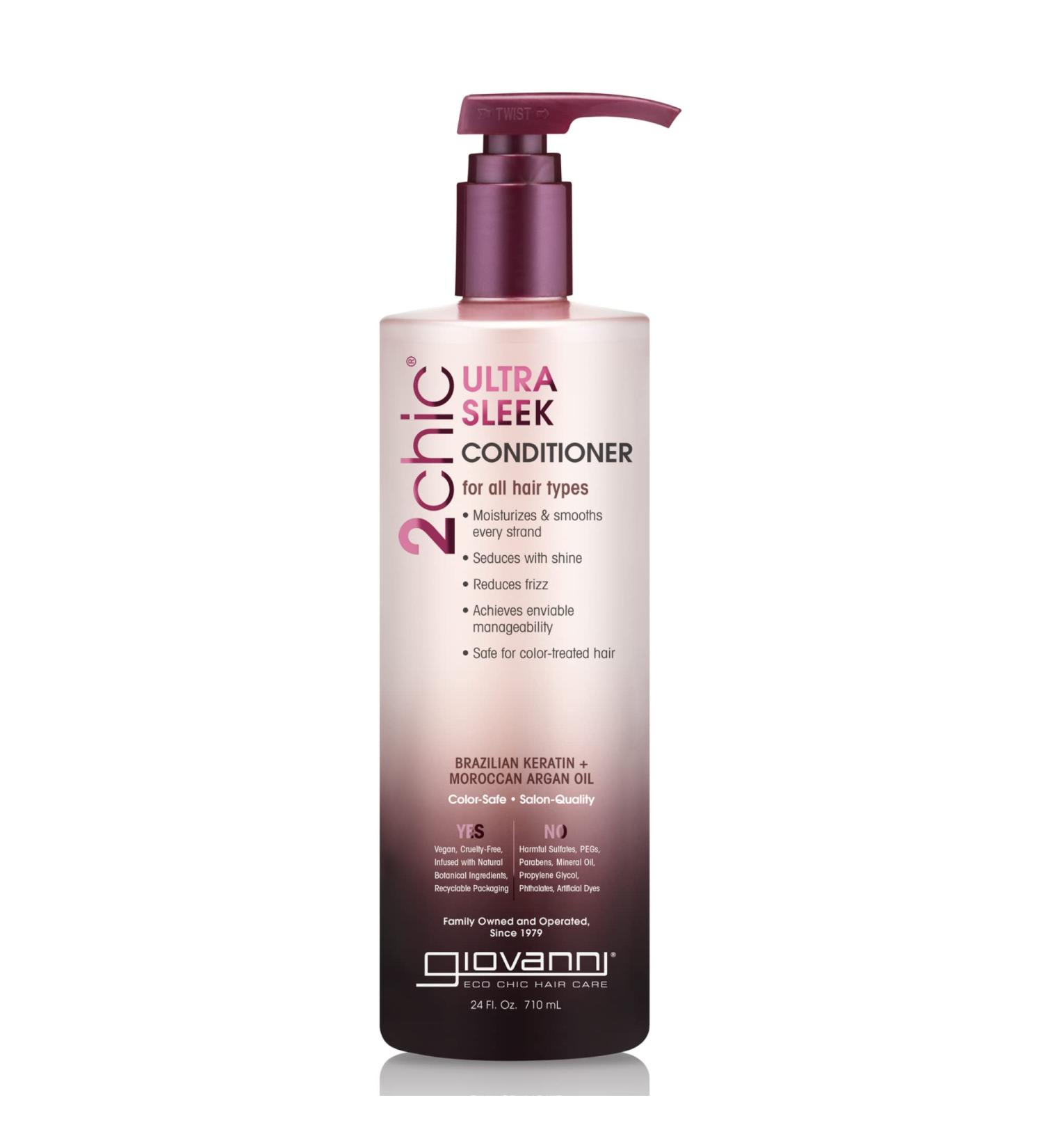 GIOVANNI 2chic Ultra-Sleek Conditioner 24 oz. | Anti-Frizz Formula with Brazilian Phyto-Keratin, Moroccan Argan Oil, Coconut, Shea Butter, Pro-Vitamin B5 | Color Safe, Paraben Free - Buy Online on GoSupps.com