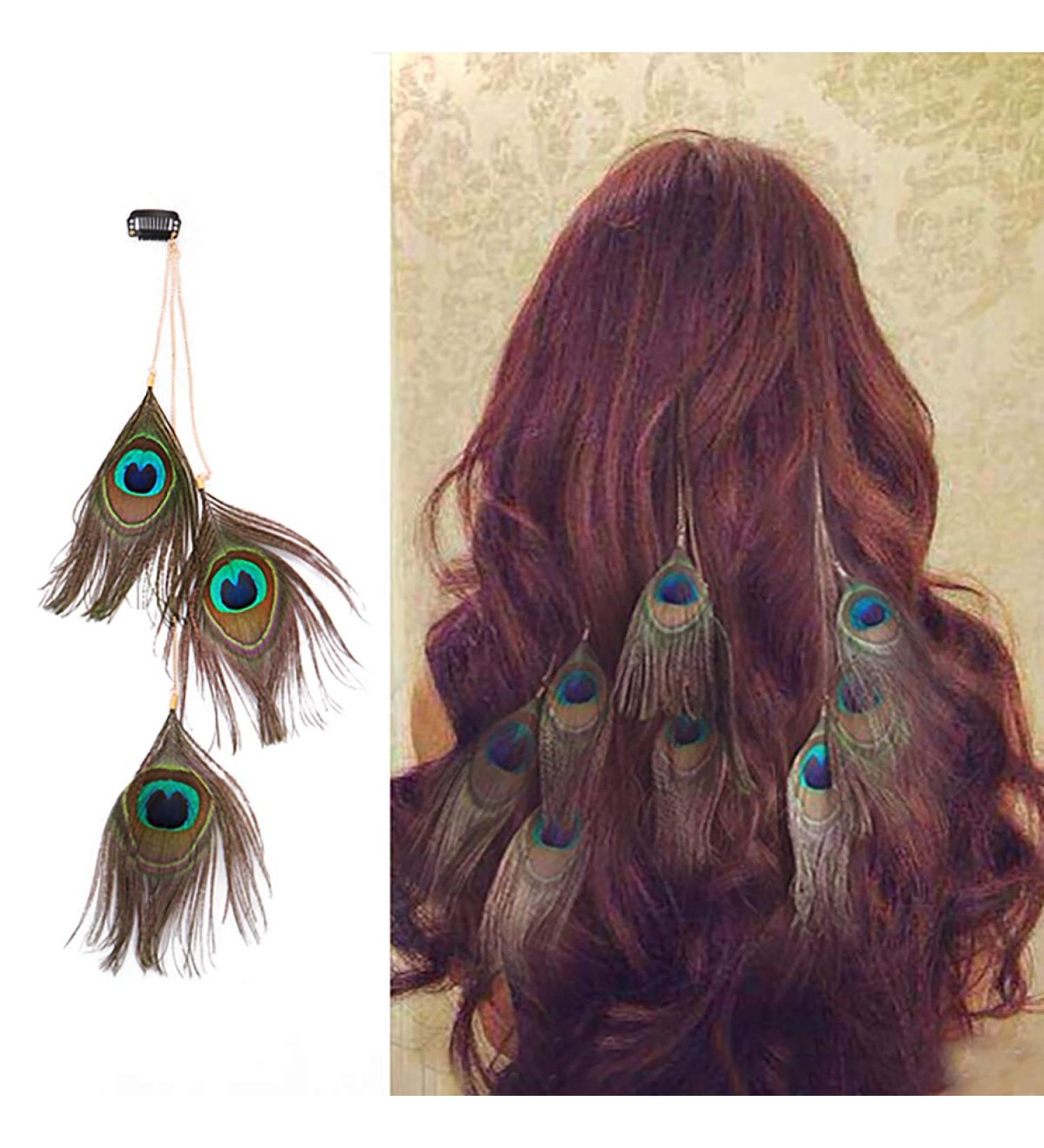 3PCS Handmade Peacock Feather Hippie Hair Extension Set for Women - Buy Online on GoSupps.com