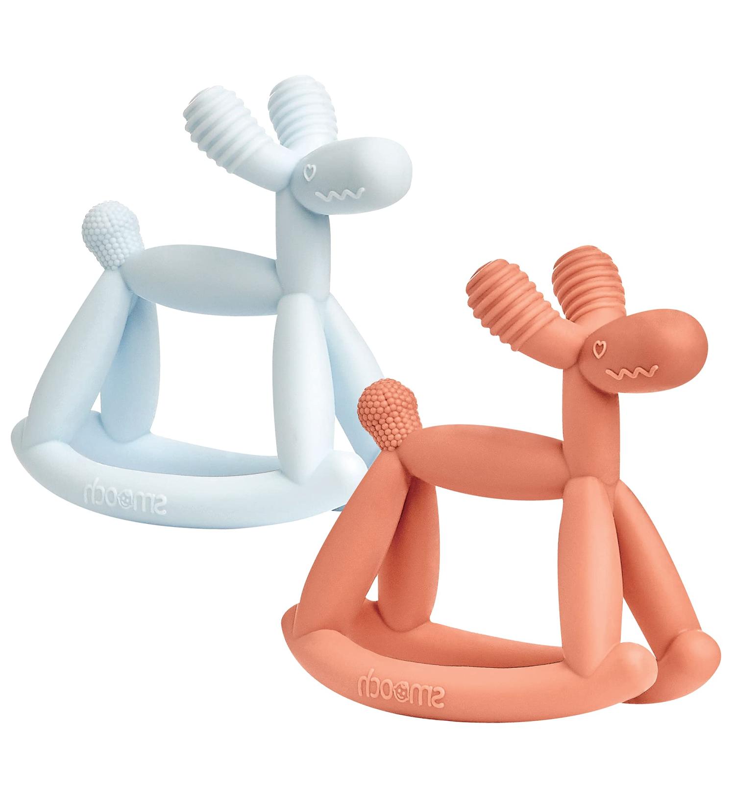 Smooch Rocking Teething Toys | Easy-to-Hold Silicone Teether for Babies 0-6 Months | Provides Teething Relief | Light Blue+Coral - Buy Online on GoSupps.com