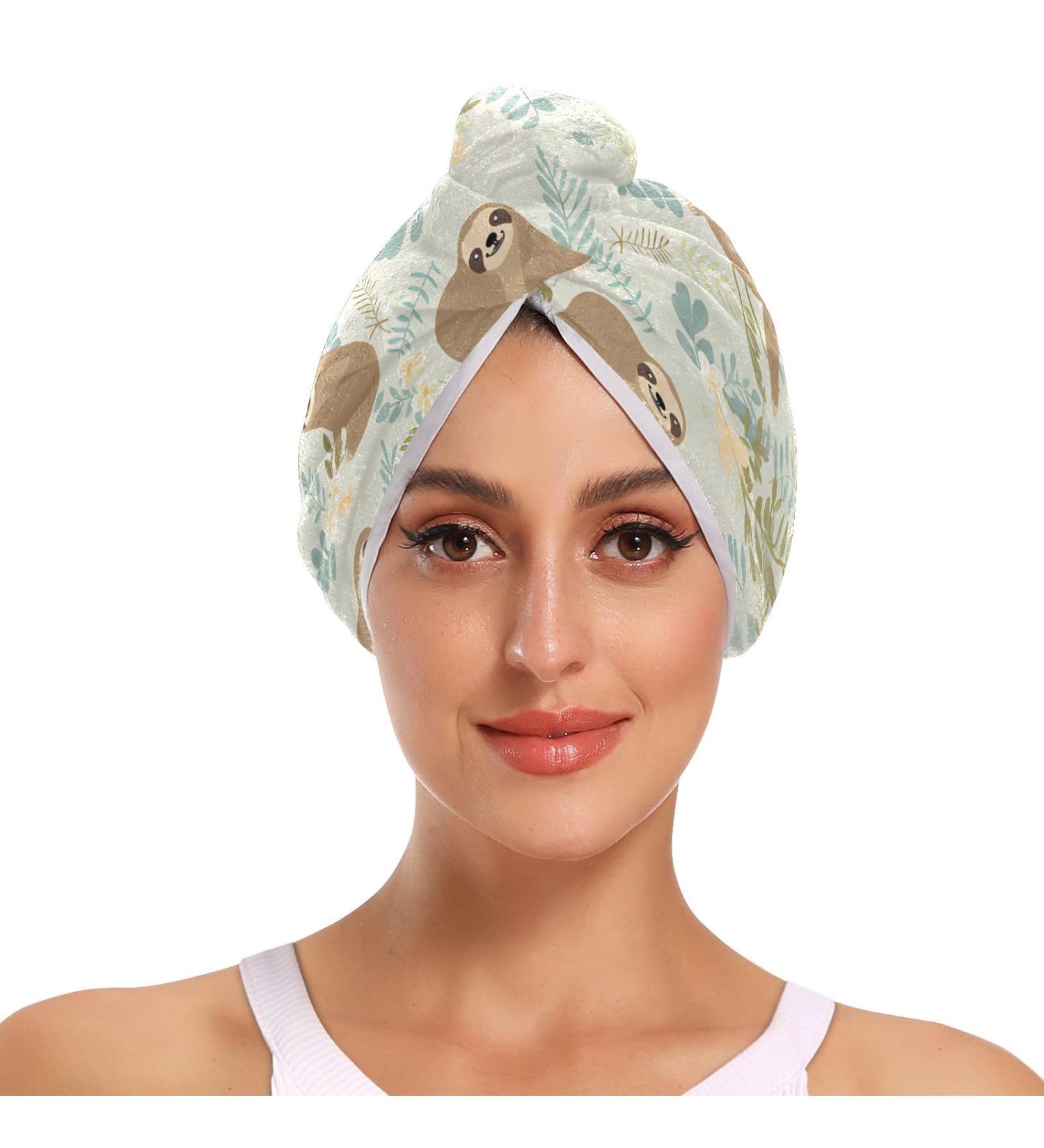 Buy Cute Sloths Hair Towel 2 Pack | Super Absorbent Quick Dry Hair Turbans for Women & Girls - Buy Online on GoSupps.com